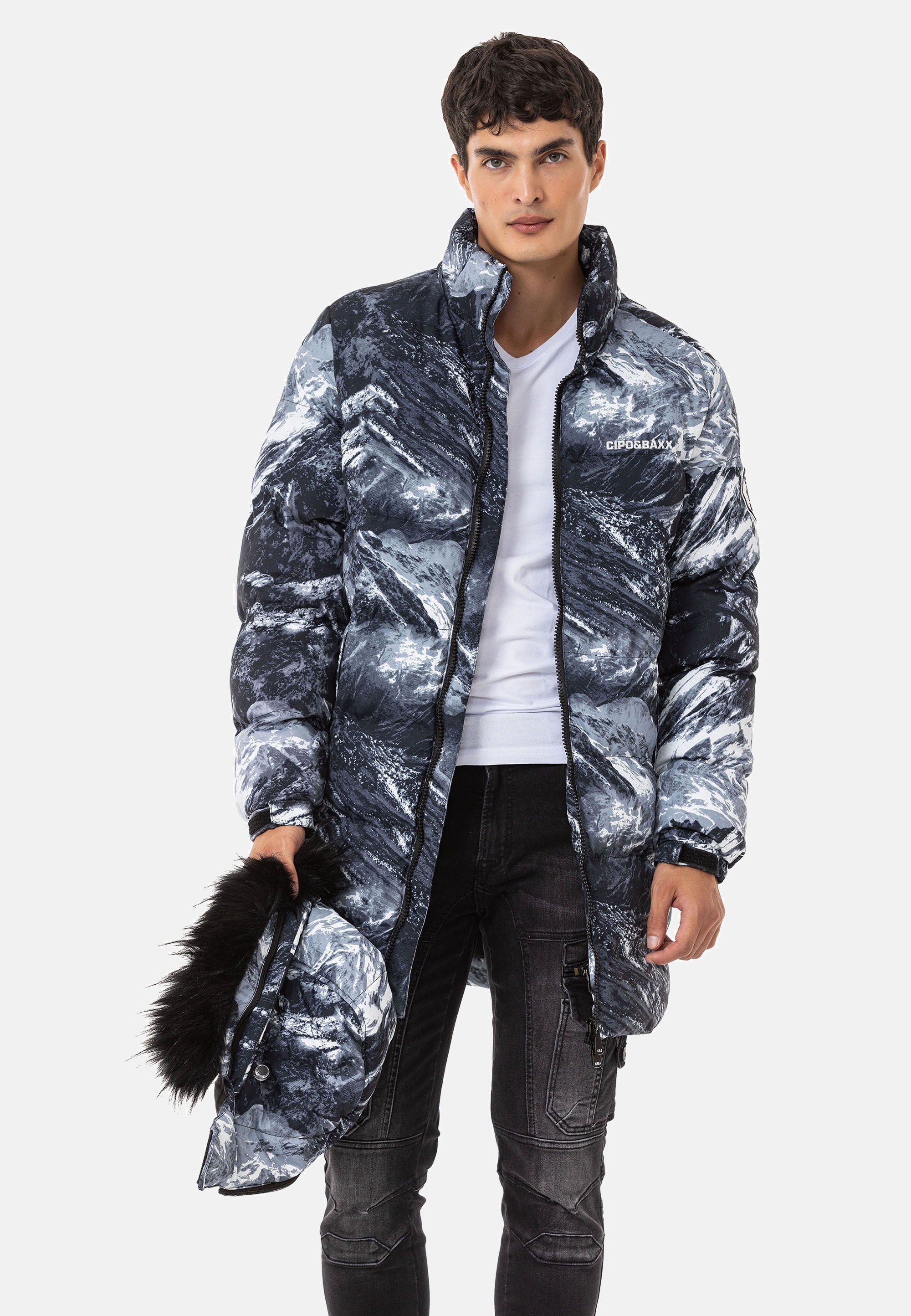Cipo & Baxx Winterjacke »Jacke«, mit Kapuze, mit Allover-Muster