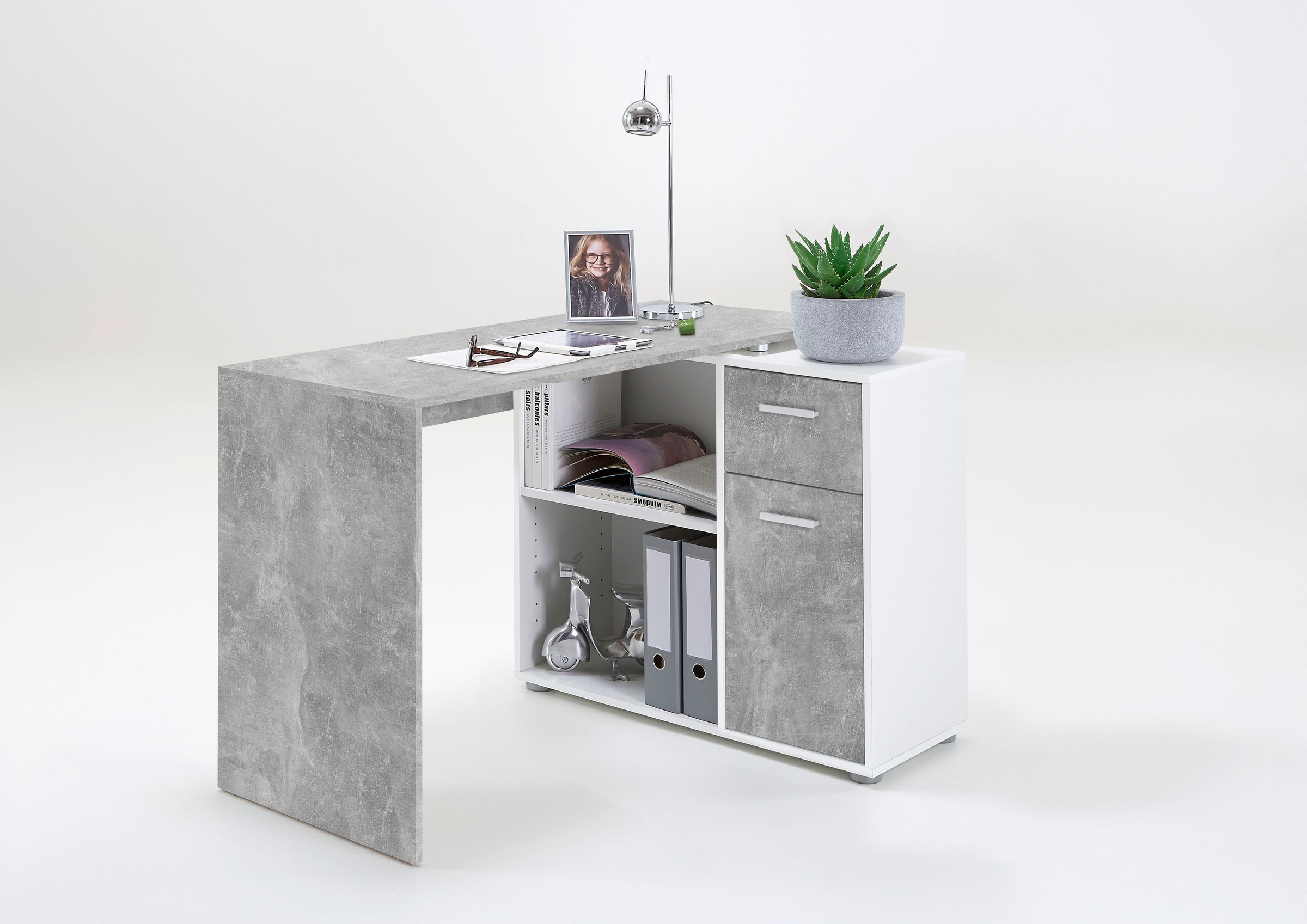 FMD Eckschreibtisch "AUGSBURG", Schreibtisch/ Sideboard m. Stauraum, beids. günstig online kaufen