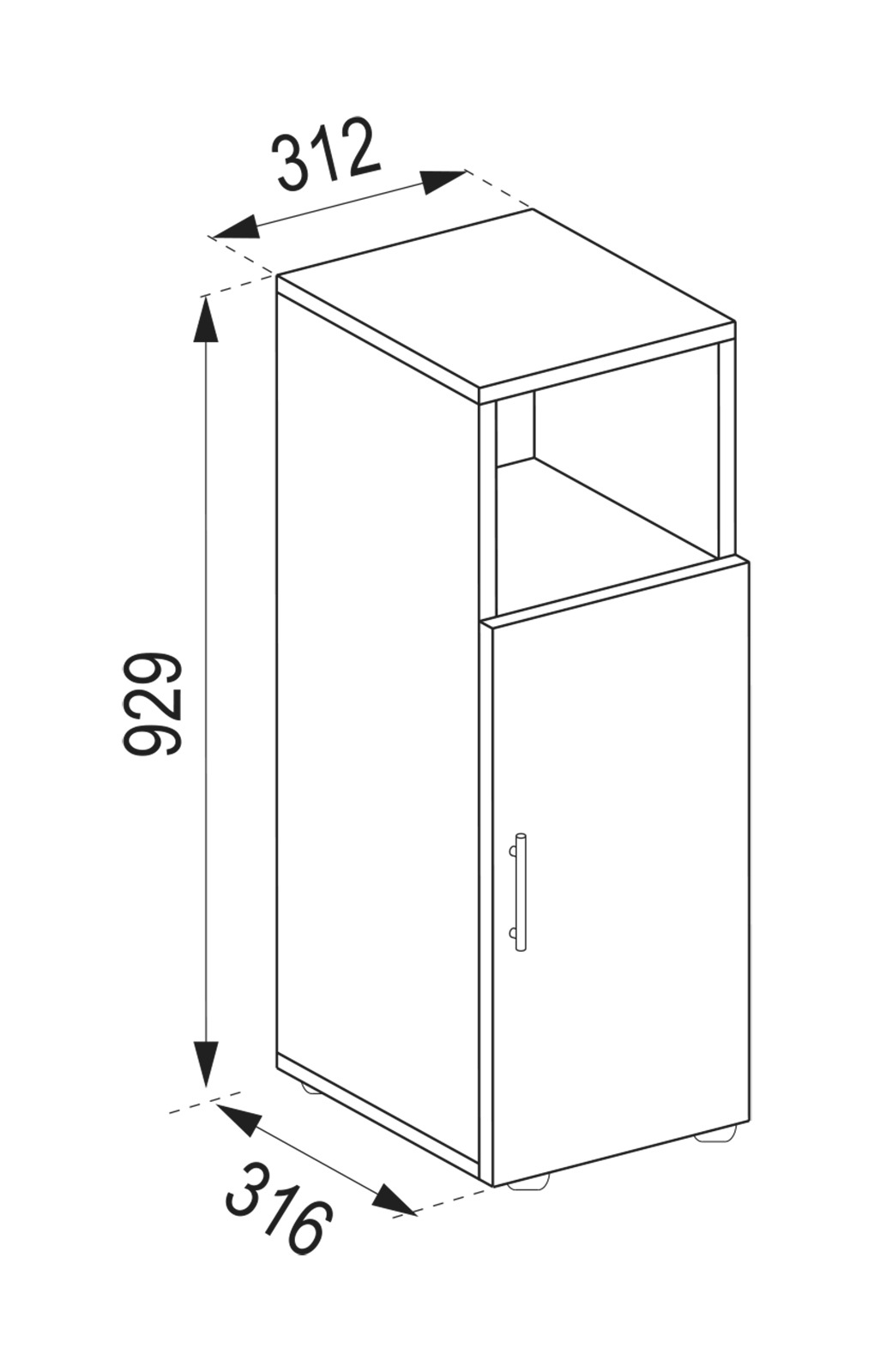 VCM Hochschrank »VCM Holz Midischrank | Badschrank mit offenem Fach und einer Drehtür | Maße H. 93 x B. 31 x T. 30 cm | Midischrank - Flandu«, (1 St.)