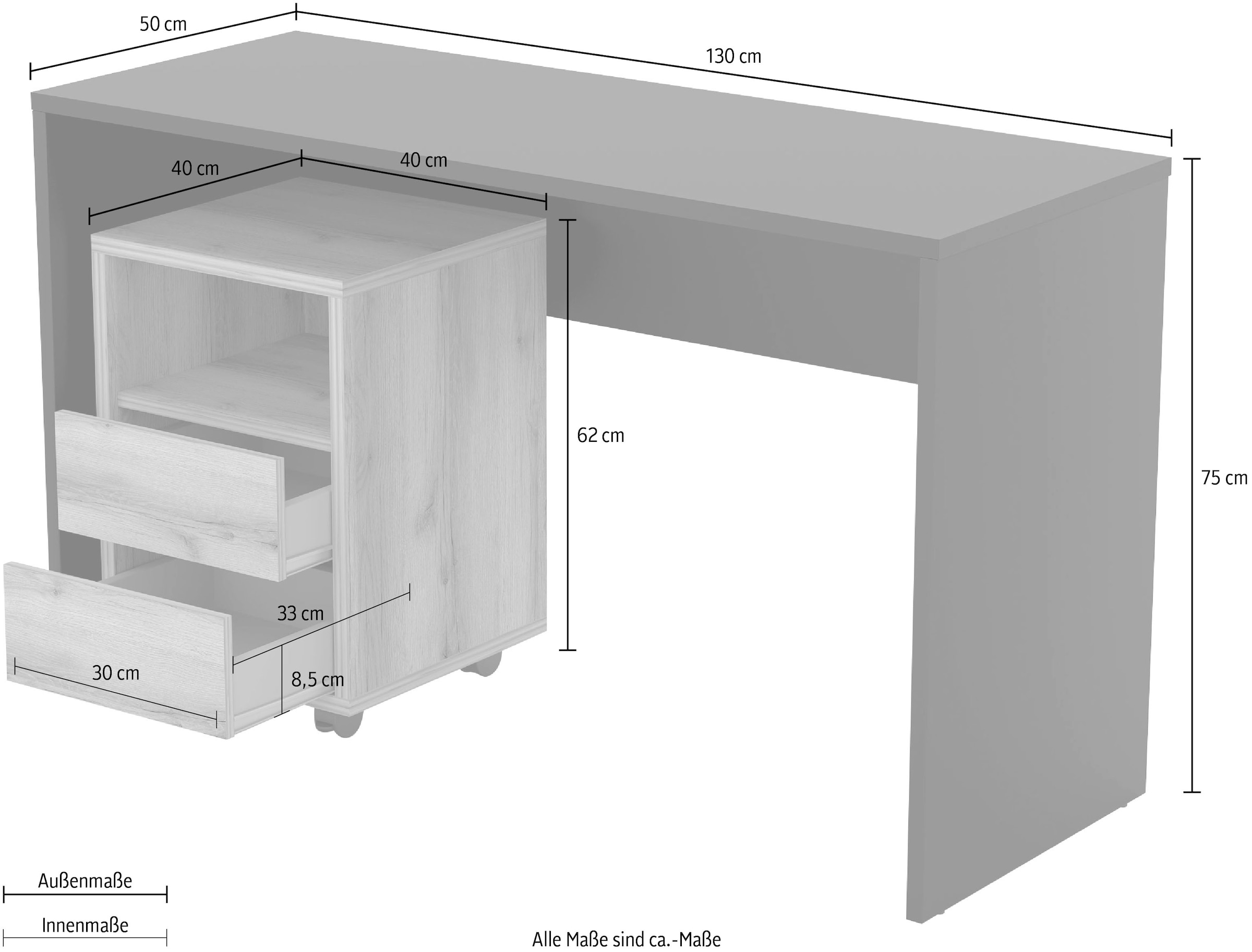 Helvetia Büro-Set »Agapi«, (Set, 2 tlg.), bestehend aus Schreibtisch und Rollcontainer im modernen Design