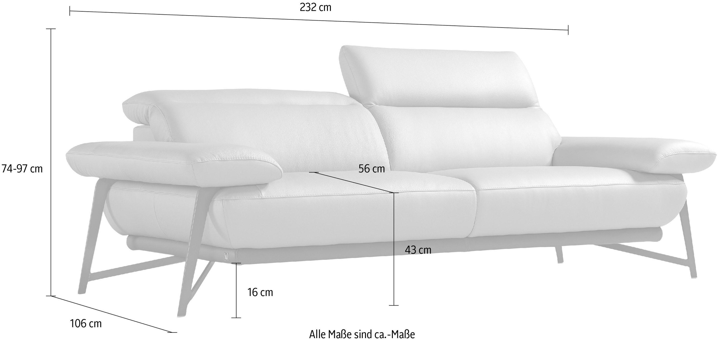 Egoitaliano 2,5-Sitzer »Anais, Designsofa mit hohem Sitzkomfort, Designfuß,«, inkl. verstellbarer Kopfteile