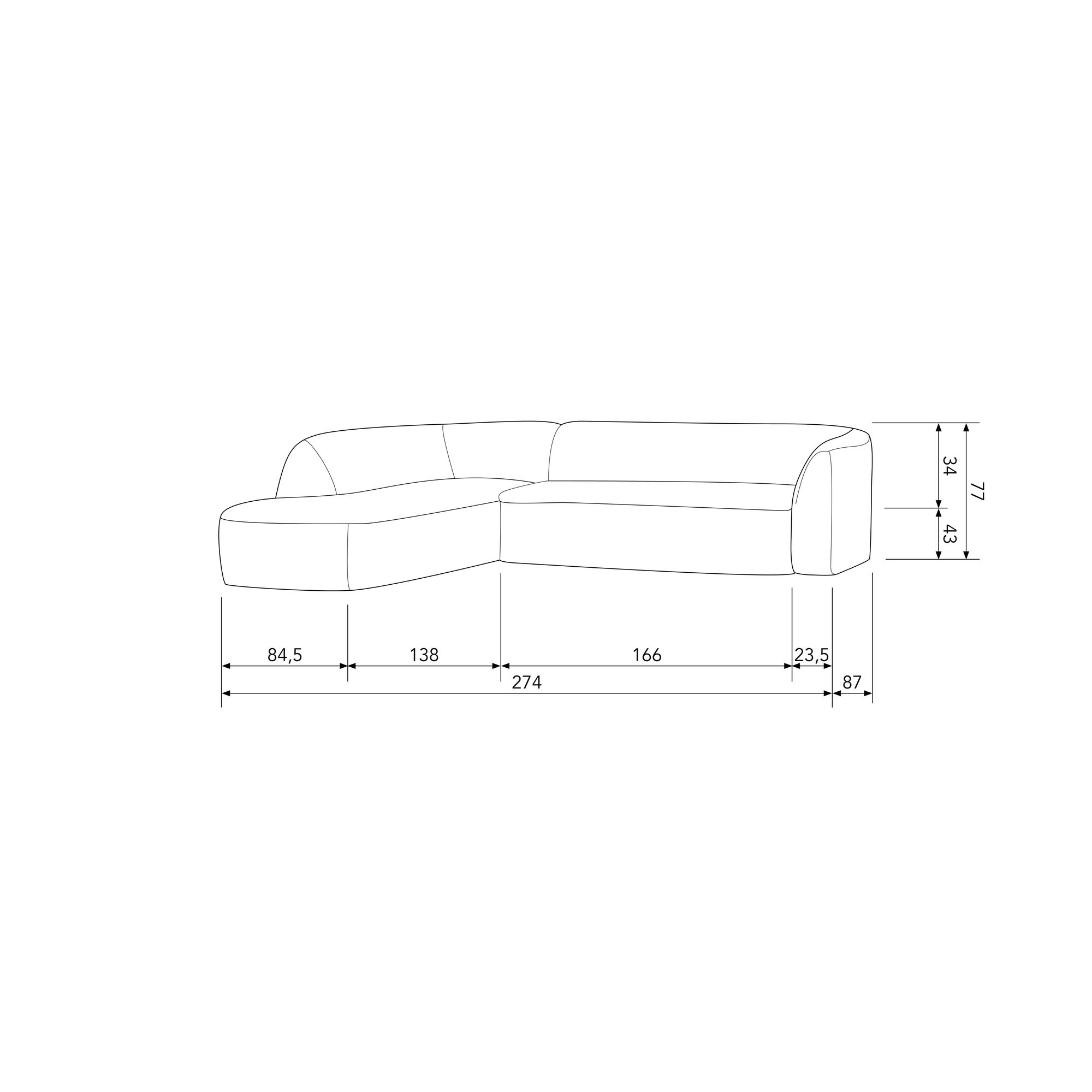 WOOOD Ecksofa »Sloping«, gepolstert mit gewebter Chenille, frei im Raum stellbar, Breite 274 cm