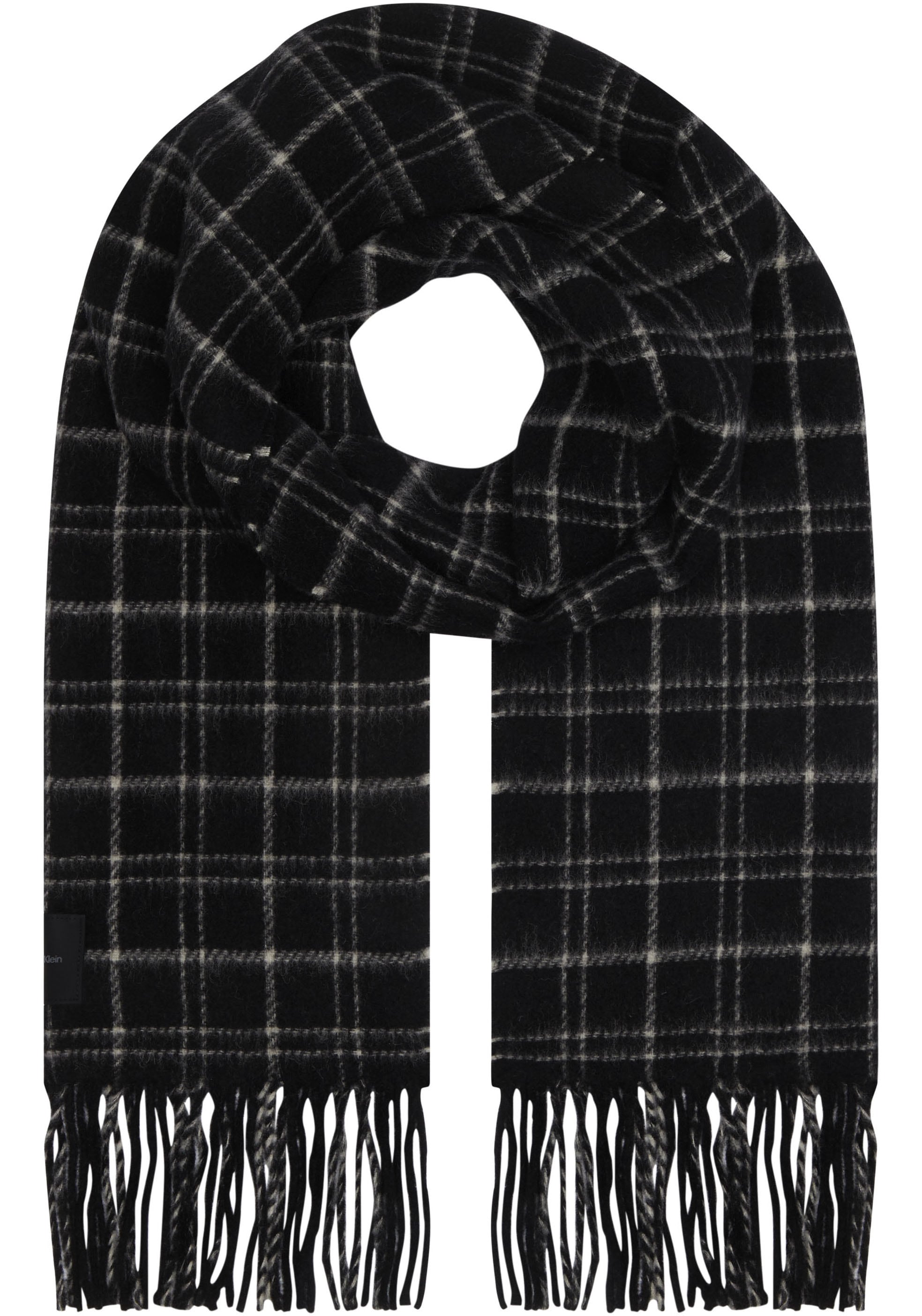 Calvin Klein Schal "MINI CHECK WOOL SCARF", mit Logopatch