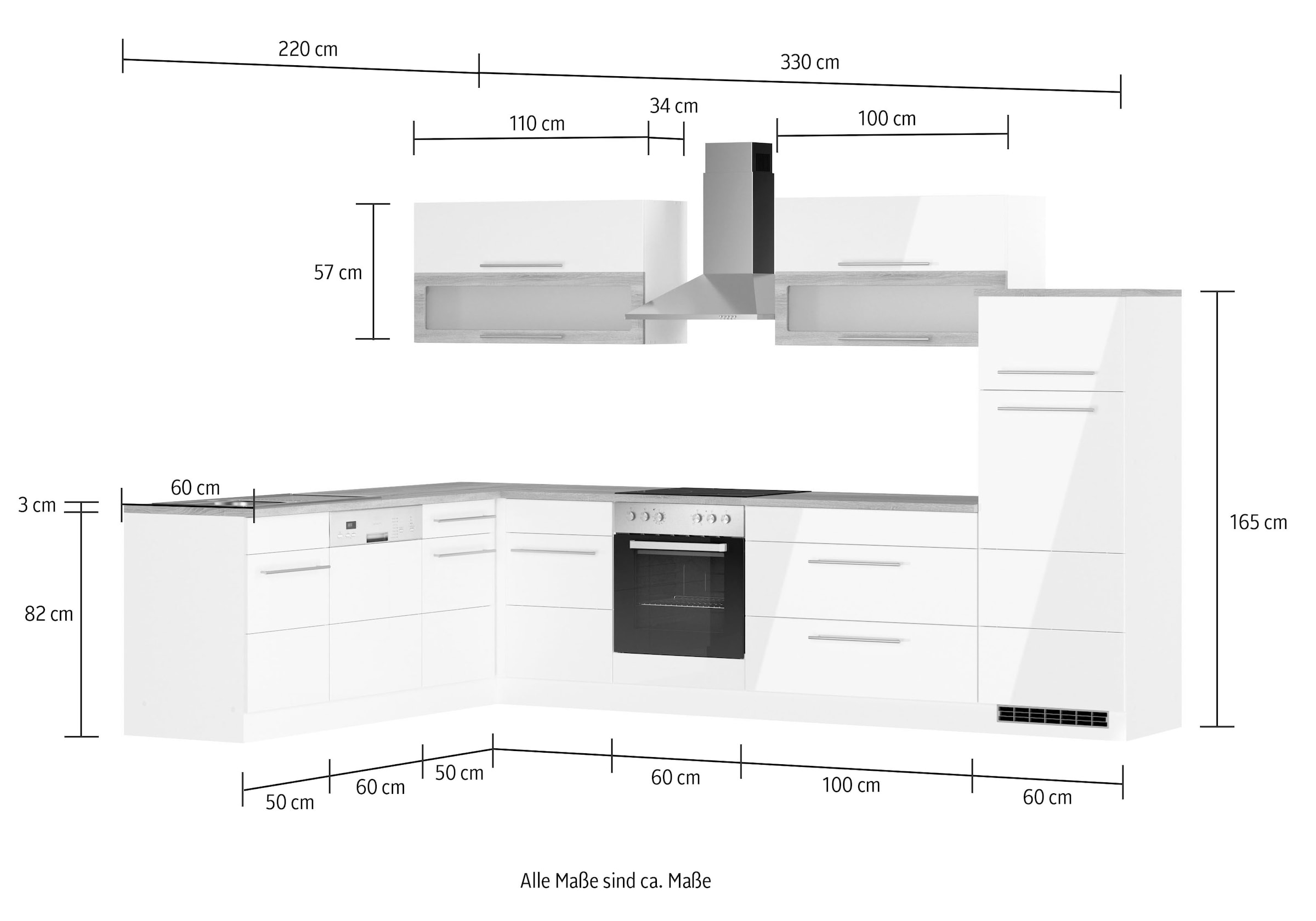 KOCHSTATION Winkelküche »KS-Wien«, Stellbreite 220 x 330 cm, wahlweise mit E-Geräten