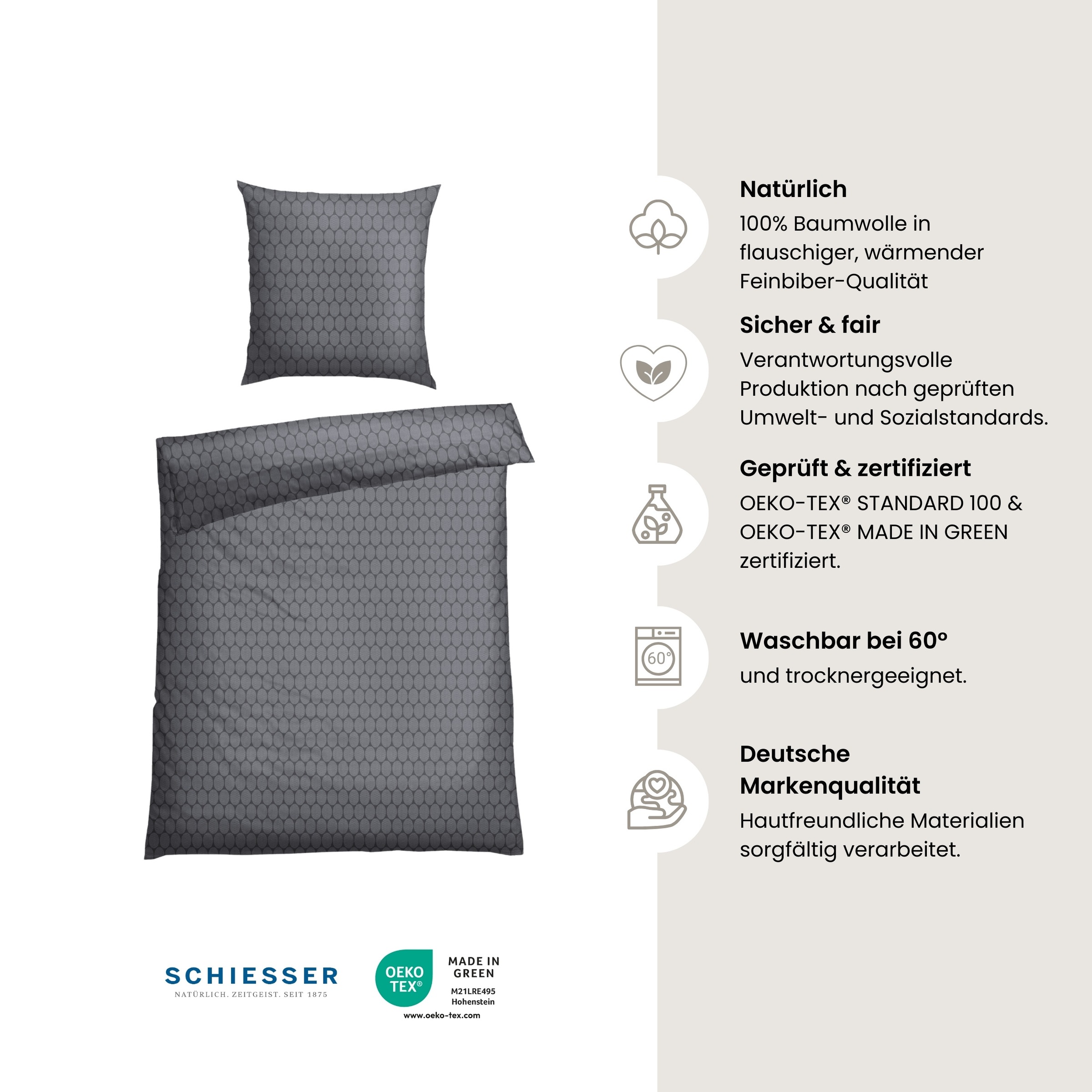 Schiesser Bettwäsche "Drops aus weichem Baumwollflanell in Ton-in-Ton Optik günstig online kaufen