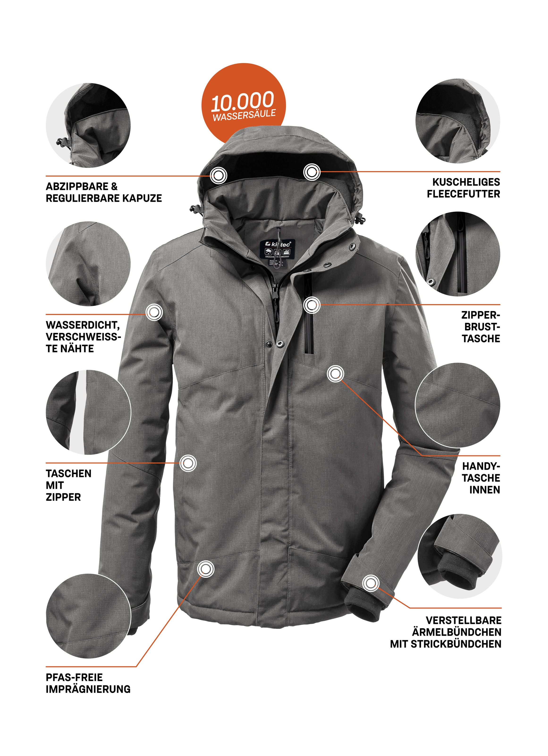 Killtec Outdoorjacke »KOW 161 MN JCKT«, Wasser- und winddichte Funktionsjacke mit abnehmbarer Kapuze