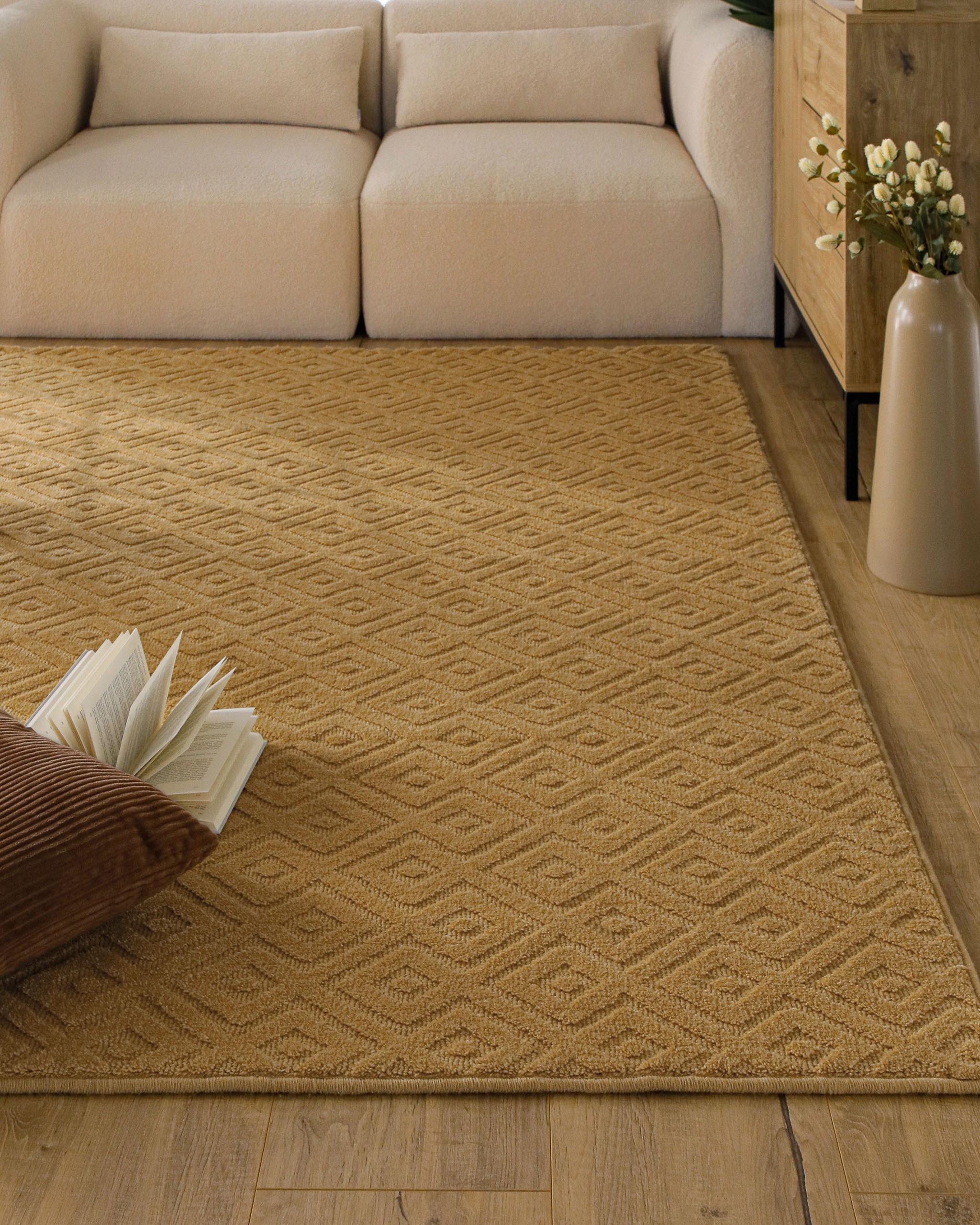 Wecon home Teppich »Castello TWO« rechteckig 7 mm Höhe Schurwolle, Kurzflor mit Hoch-Tief-Effekt, Wohnzimmer, Rautenmuster