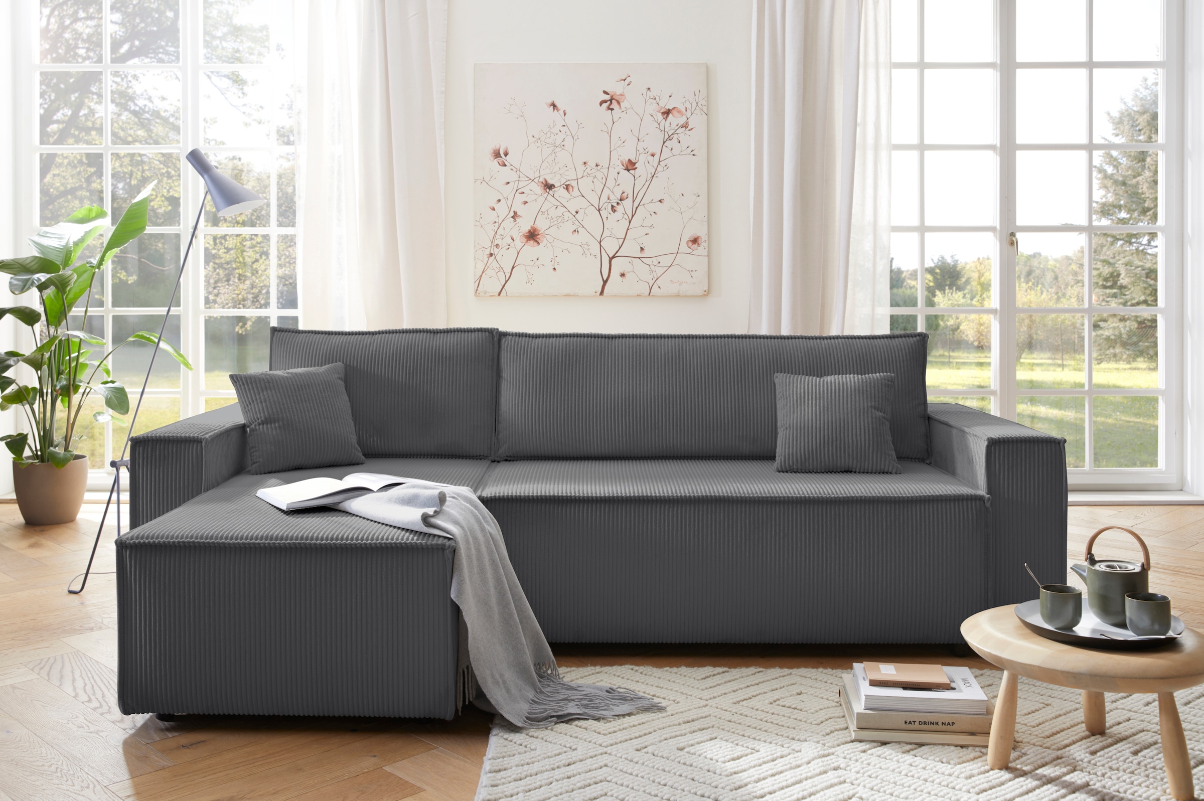 OTTO home Ecksofa "CASSI L-Form, 241cm - OTTO. Verlässliche Qualität." Schlaffunktion (133/200), Bettkasten, Cord, Unser Tiefpreis