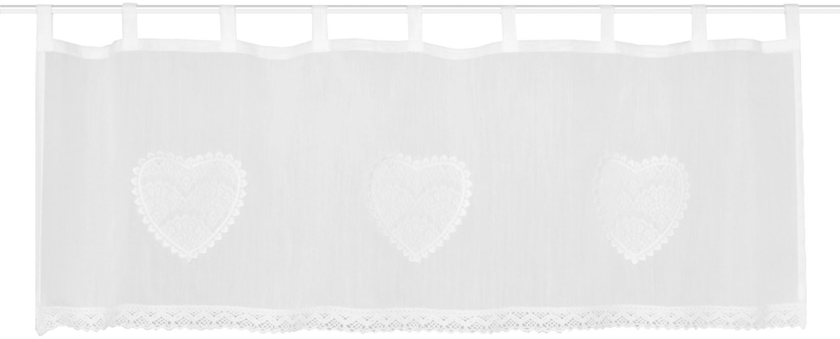 Thumbnail - HOME WOHNIDEEN Scheibengardine "CORAZON" Schlaufen 1 Stk. tlg. Cafehaus Batist, bestickt