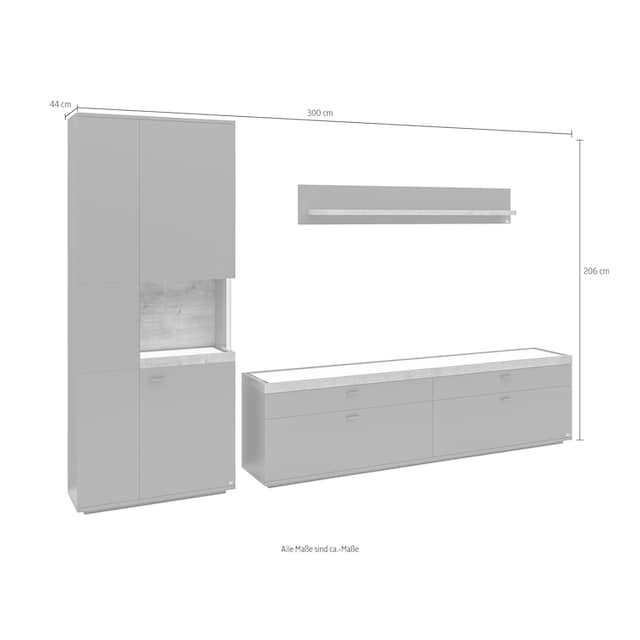 set one by Musterring Wohnwand, 3-teilig mit Fronten in weiß oder grau,  Breite ca.300cm bestellen | BAUR