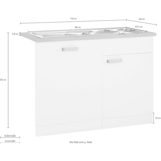 wiho Küchen Spülenschrank »Husum«, 110 cm breit, inkl. Tür/Sockel für  Geschirrspüler bestellen | BAUR