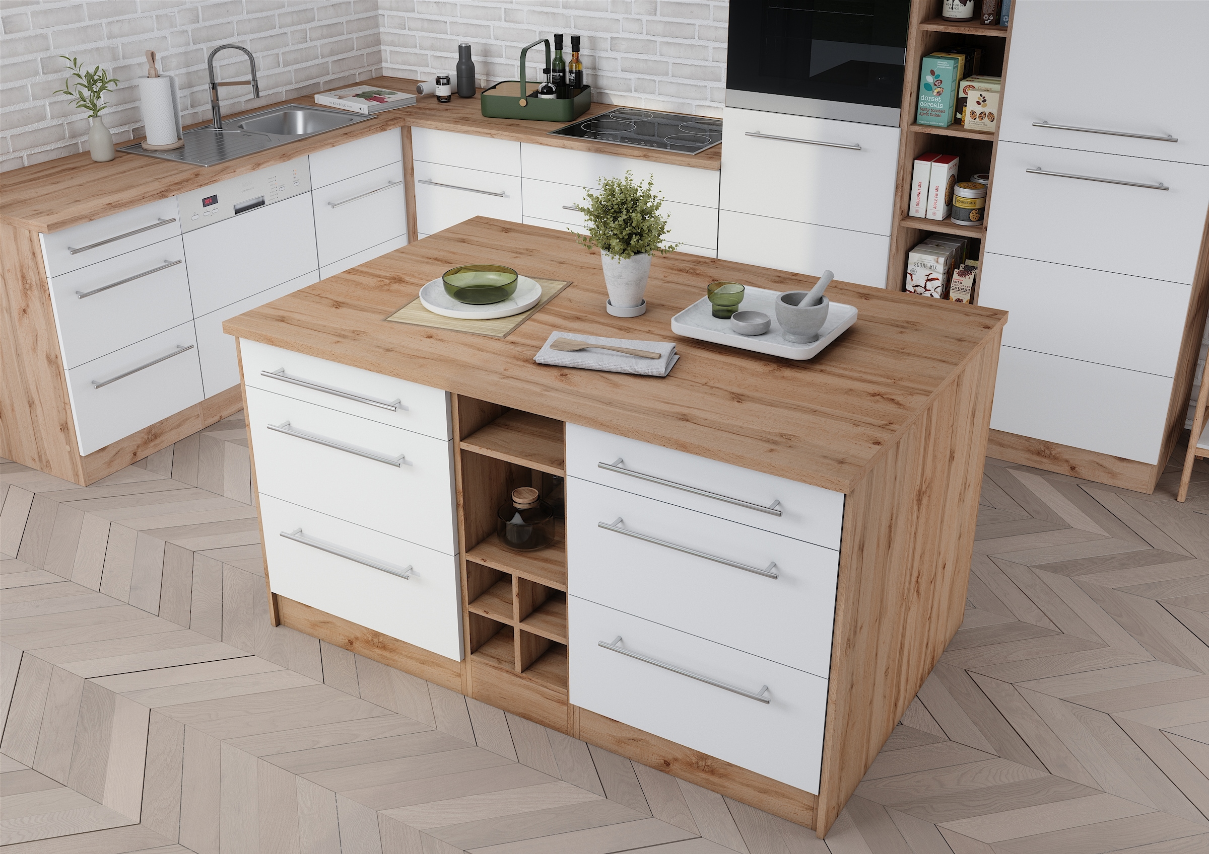 HELD MÖBEL Kücheninsel »Wien«, Breite 153 cm, MDF-Fronten, Flaschenregal