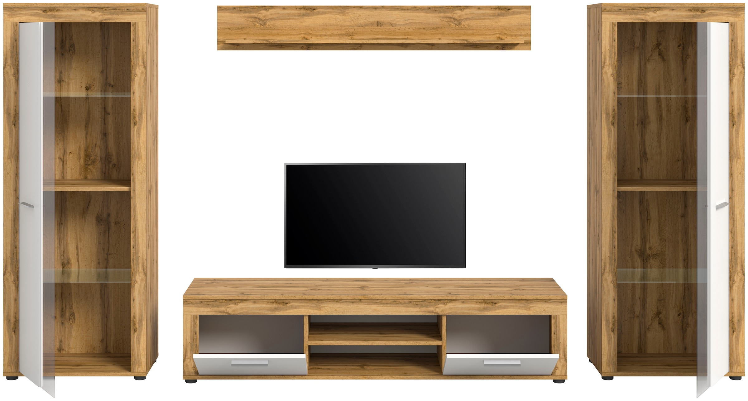 INOSIGN Wohnwand »Aosta, Breite 310cm, best. aus: 2x Vitrine, Lowboard, Wandboard«, Wohnwand, Kombination, Anbauwand, Möbel Set, Schrankwand, Möbel Kombi