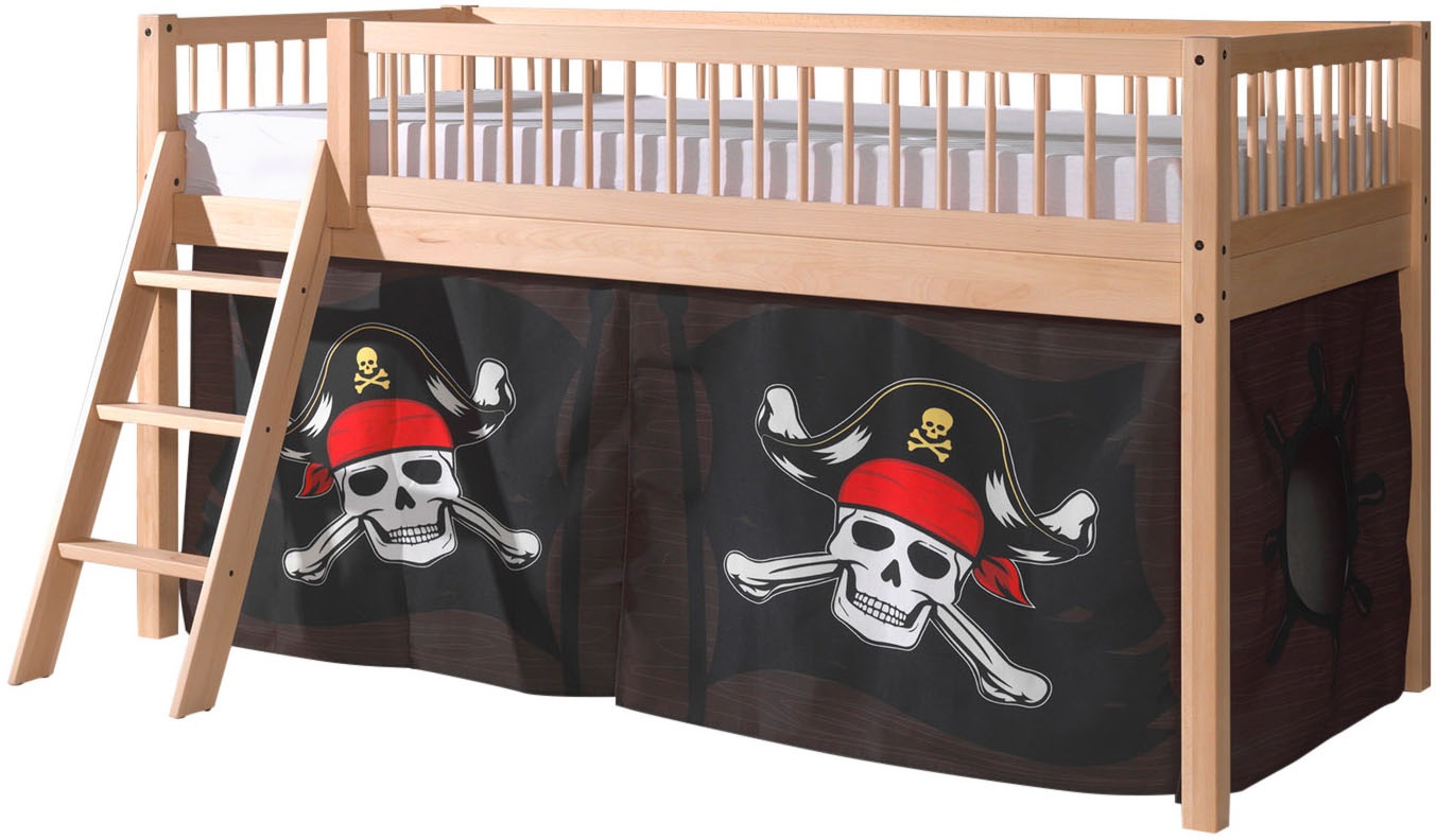 Vipack Spielbett »Forrest, Absturzschutz mit Sprossen-Optik, Pfostenstärken ca. 50x50mm« Buche natur lackiert, stabil und hochwertig gebaut, inkl. Lattenrost,  90/200 cm, inkl. Vorhang-Set 3-tlg., Spielbereich unter dem Bett