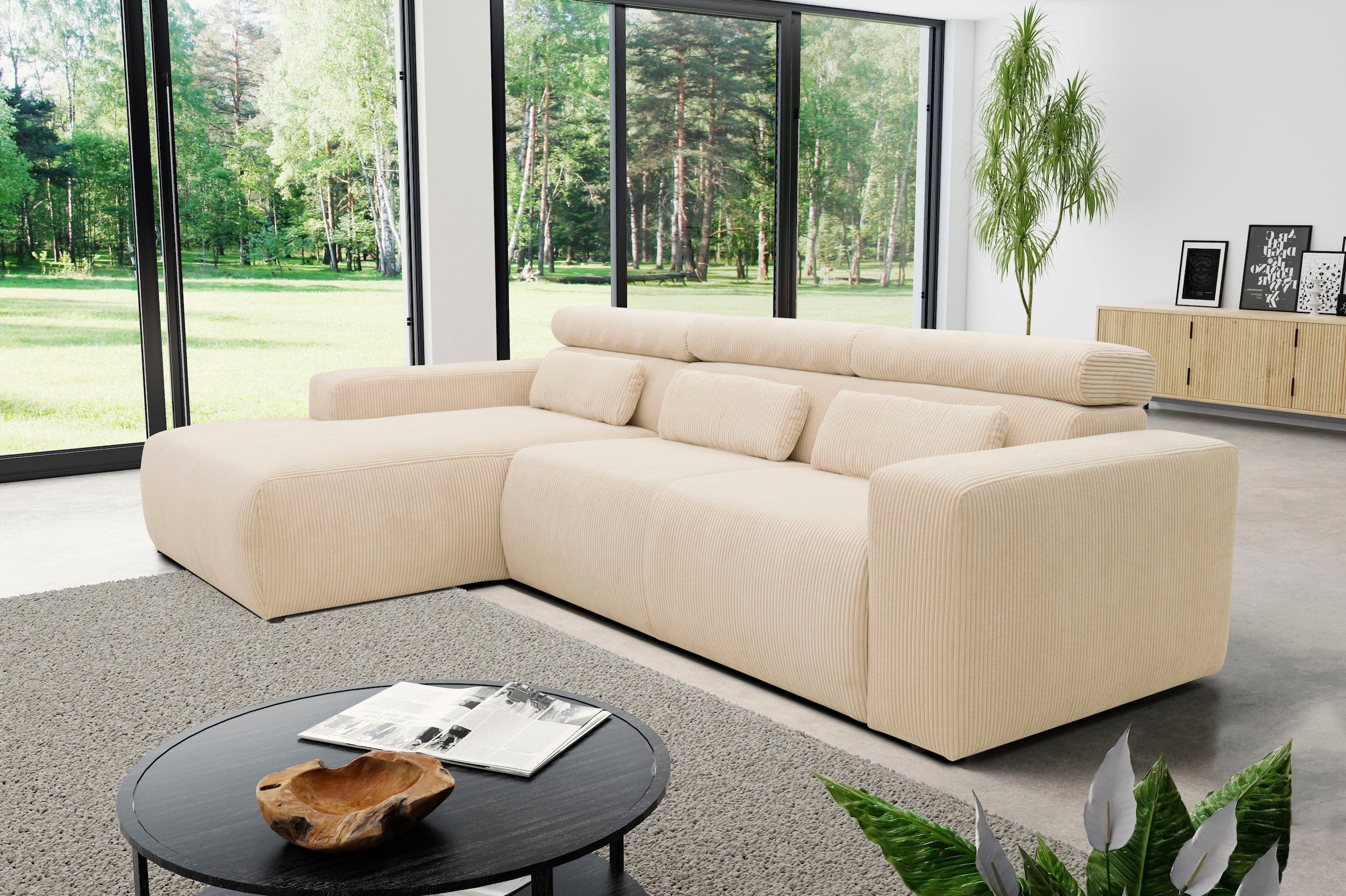 DOMO collection Ecksofa »Brandon große Ausführung B/T/H: 289/177/80 cm, auch in Leder und Cord«, mit Kopfteilverstellung, wahlweise Sitztiefenverstellung, L-Form
