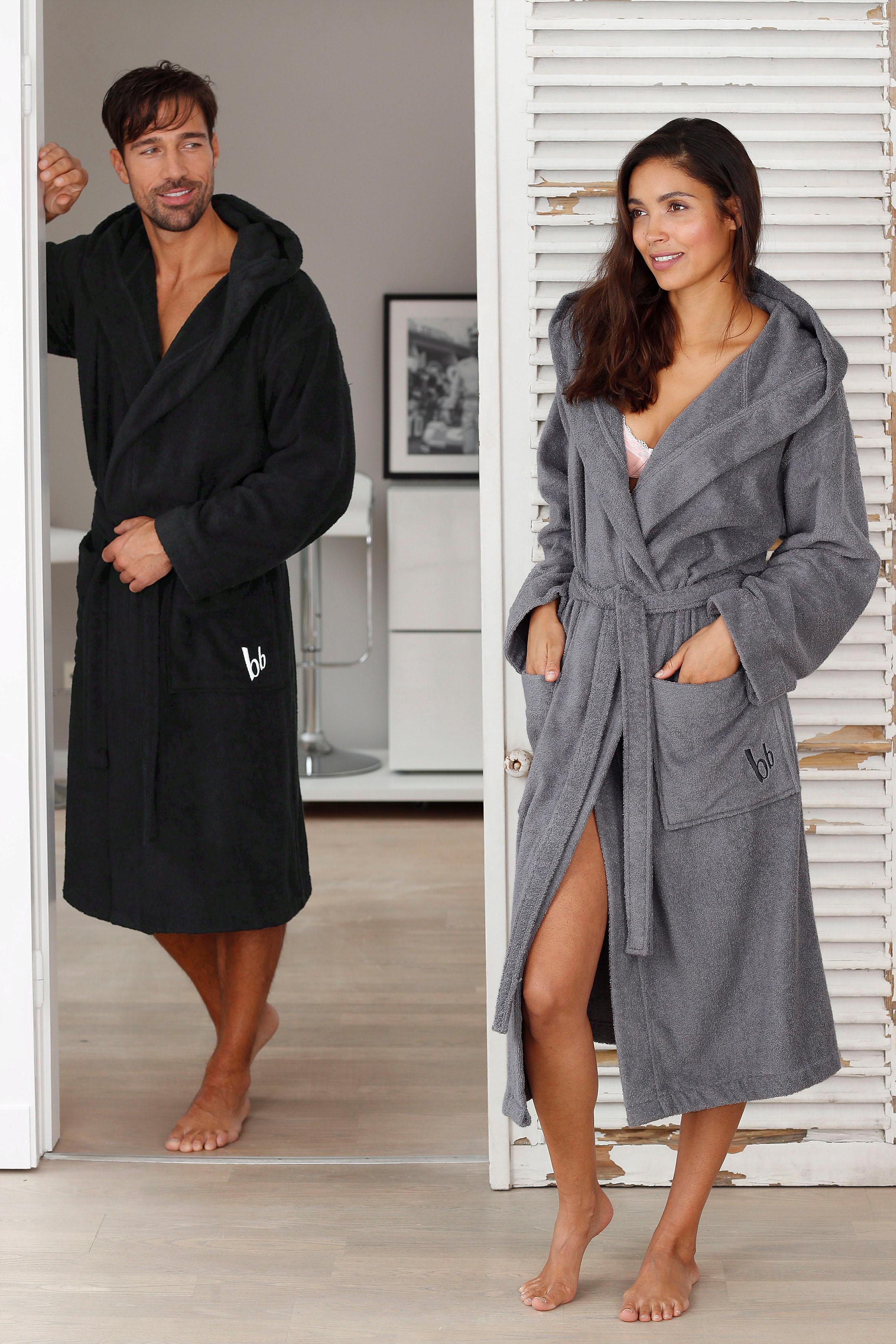 Unisex-Bademantel BRUNO BANANI, L:125cm, schwarz, Walkfrottee, Hausmäntel, "Robby, ideal für Sauna & Spa, Standardlänge & Überlänge", Damen & Herren