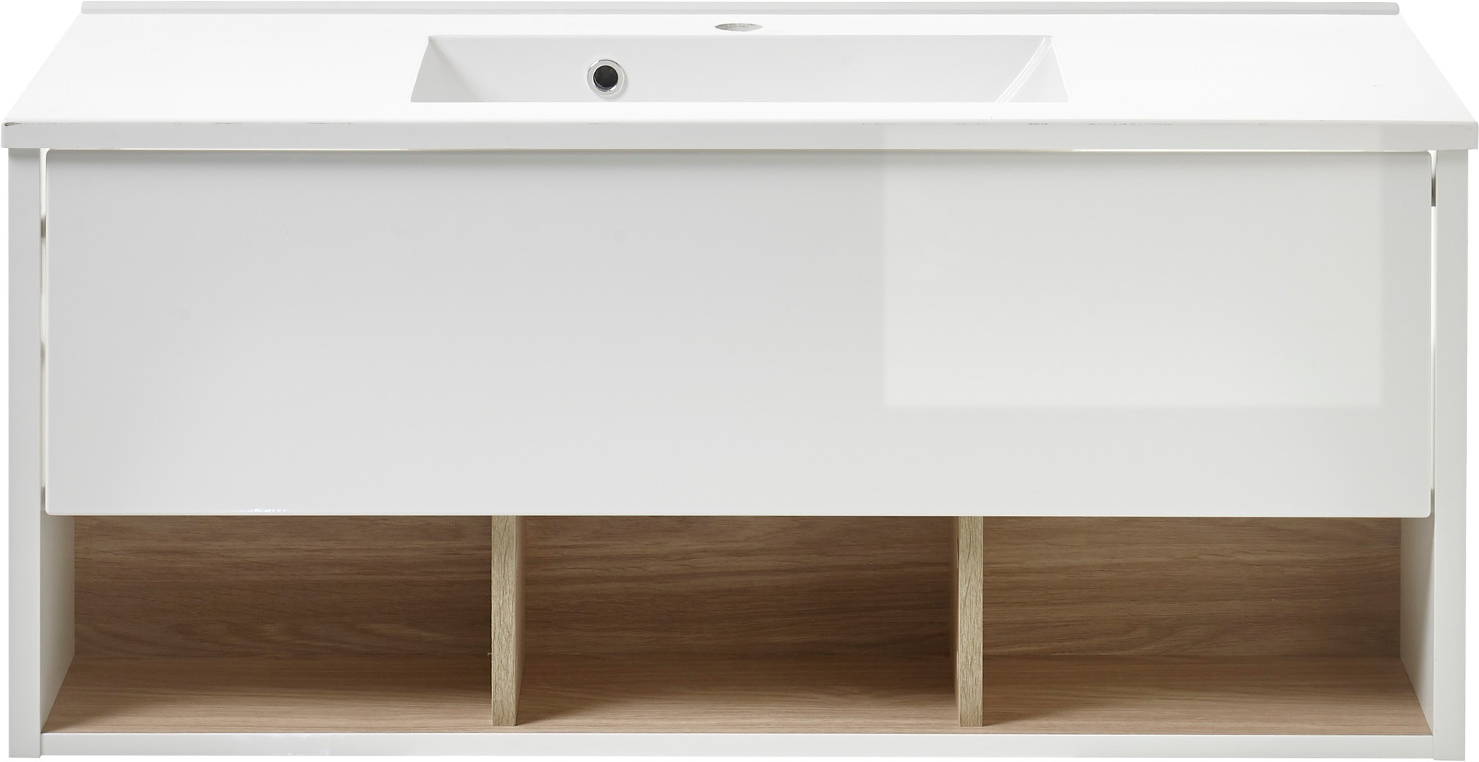 Places of Style Badmöbel-Set »Studio Line, Bad im modernen Design, 4-teiliges Badezimmer«, (4 St.), Schrank, Waschtisch und Spiegel, in zwei Farben verfügbar, Stauraum