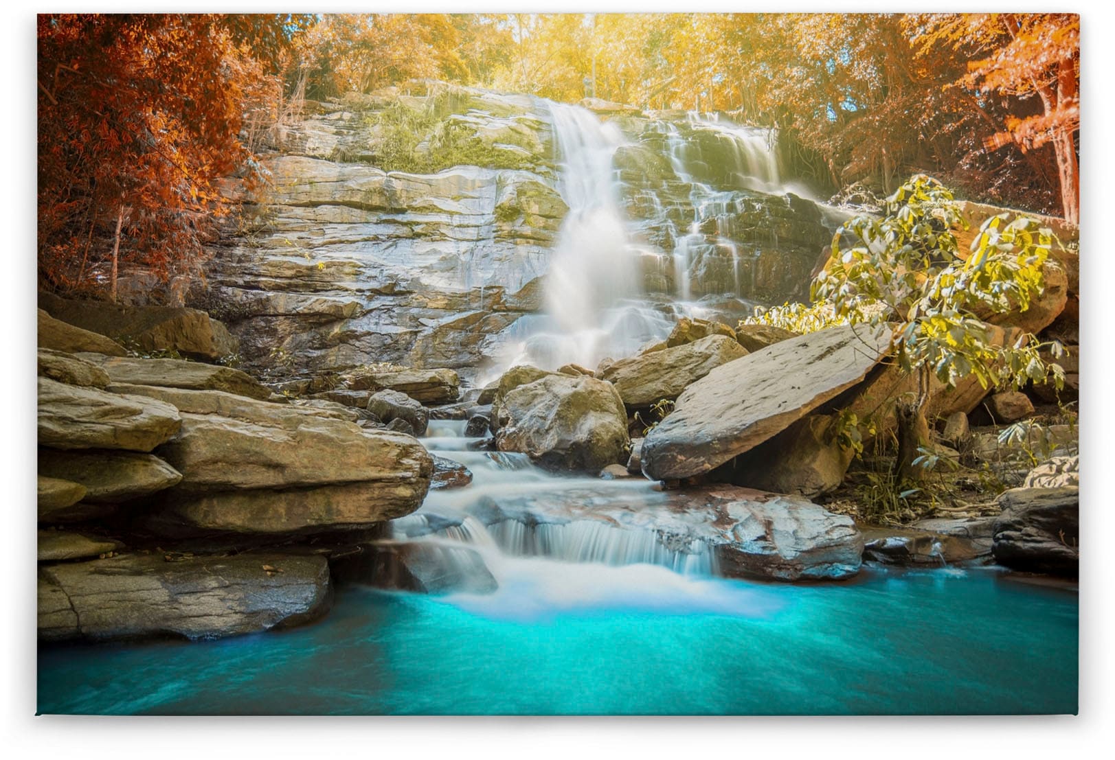 A.S. Création Leinwandbild »Waterfall«, Kunst-Natur-Kinder, (1 St.), Wasserfall Bild Keilrahmen Leinwand-Bild Wohnzimmer modern Wandbild