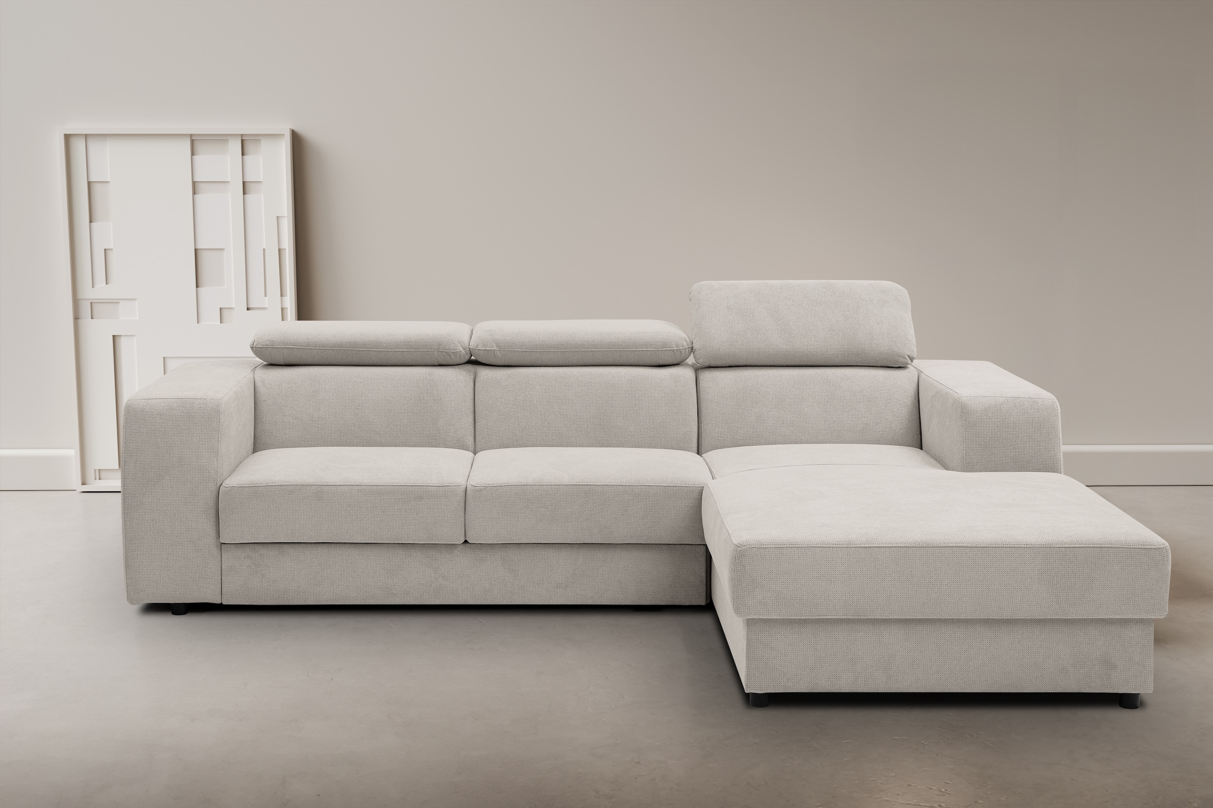 WERK2 Ecksofa "Cherry 270 x 192 cm modern und bequem" Luxus-Microfaser Chenille, L-Form, XXL, Schlaffunktion, Bettkasten