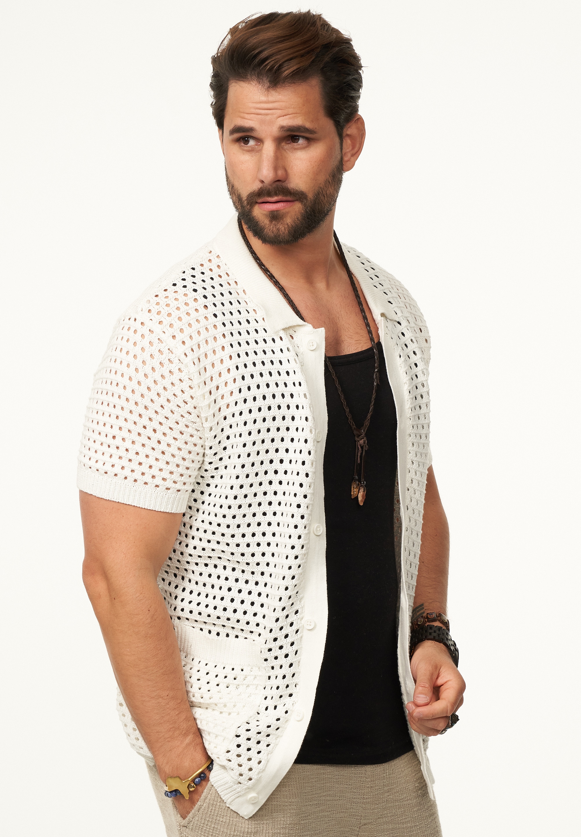 SOULSTAR Poloshirt »Kurzarm Strickhemd im Cardigan Stil mit Knopfleiste für Herren« Herren Kurzarm Strick Polo-Hemd Cardigan T-Shirt
