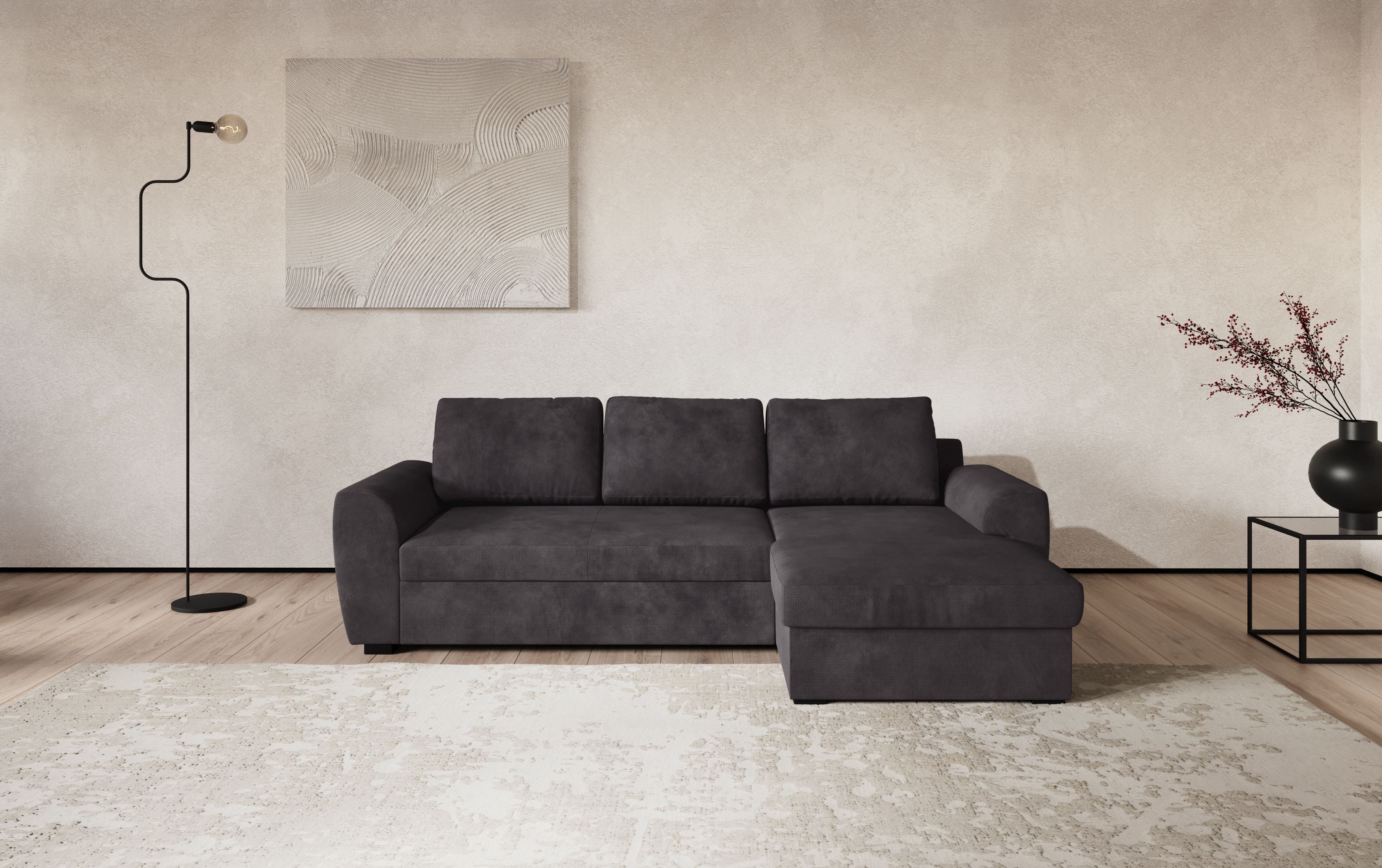 COTTA Ecksofa "Drift L-Form mit Recamiere, B: 253 cm" optional auch mit Schlaffunktion, Wellenunterfederung