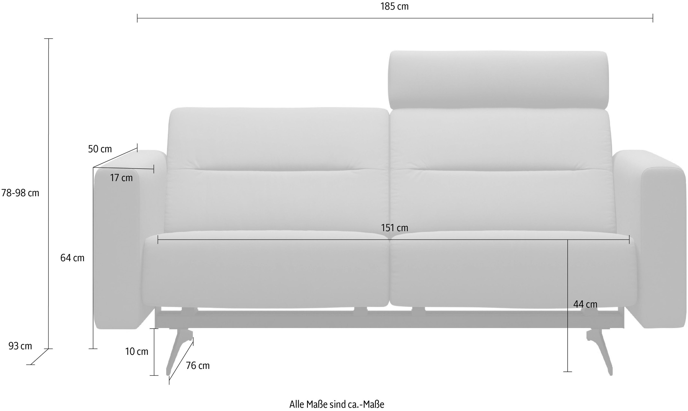 Stressless® 2-Sitzer »Stella«, mit Zwischennaht im Rücken, Armlehnen S2, Fuß Chrom, Breite 185 cm