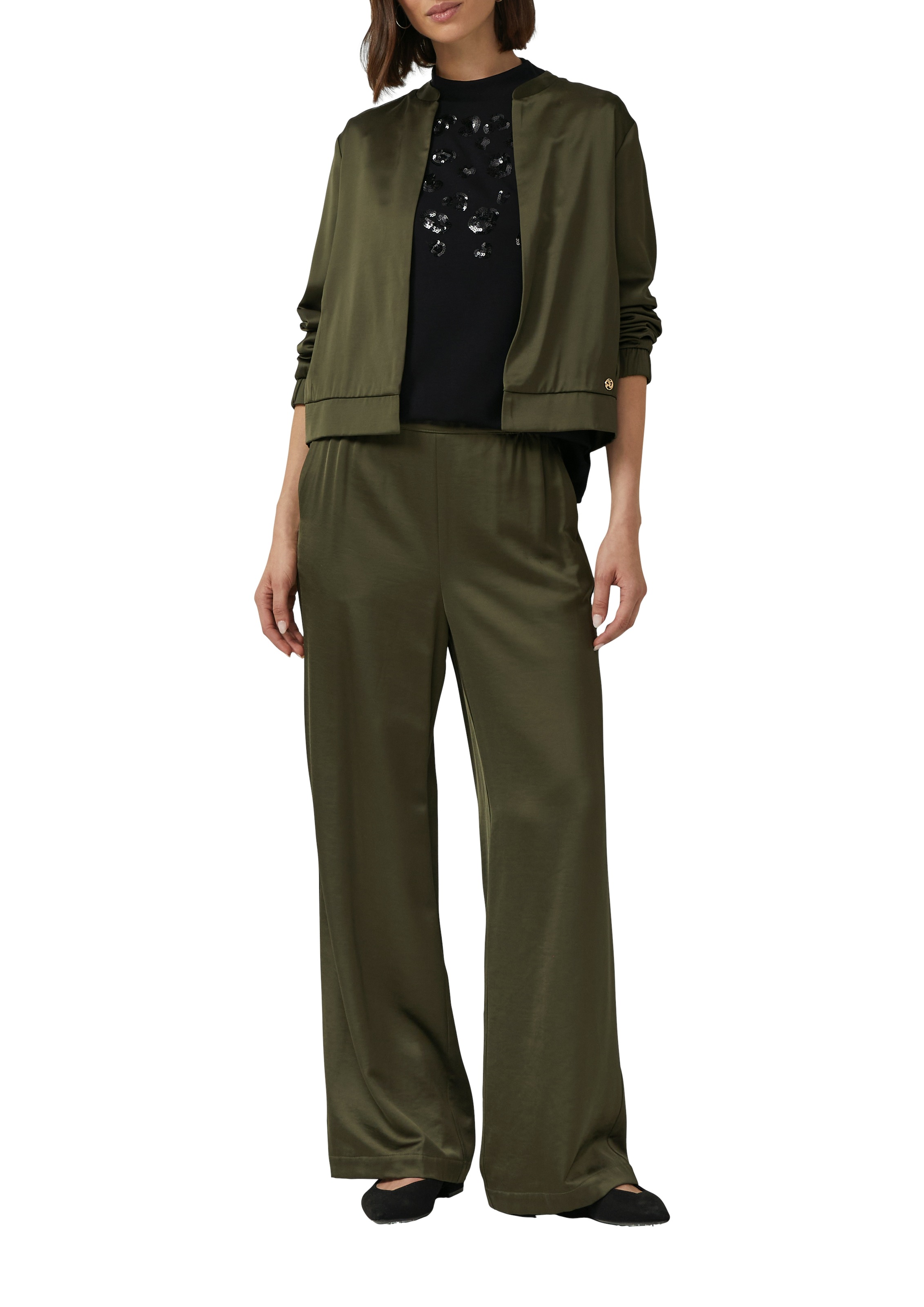 s.Oliver BLACK LABEL 3/4-Arm-Shirt, mit Pailletten und feinem hohem Kragen günstig online kaufen