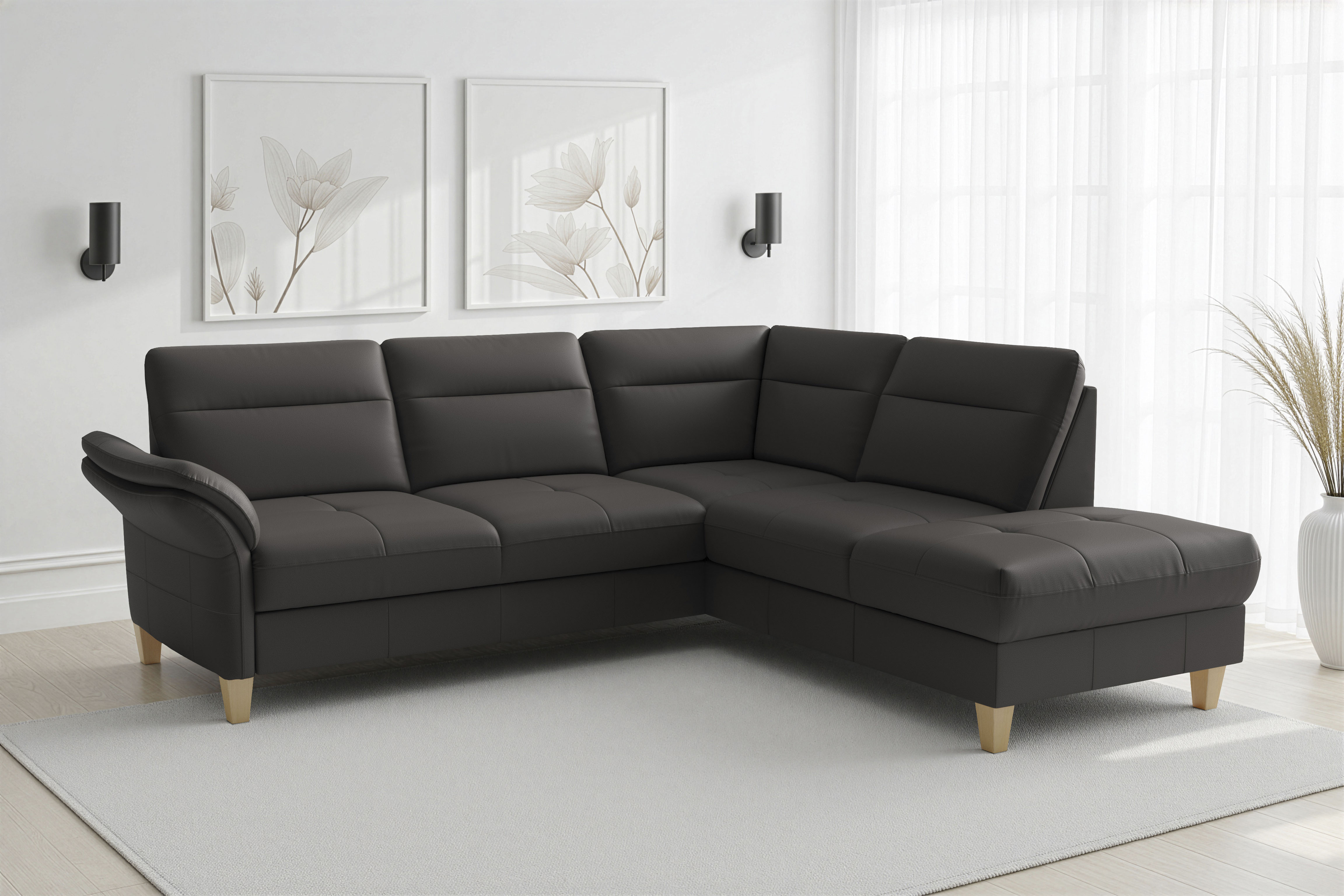 sit&more Ecksofa "Pamela L-Form, B: 218 cm, optional Schlaffunktion & Bettkasten, Leder" wahlweise mit Armteilverstellung, Sofa mit Federkern, Sitzhöhe: 48 cm