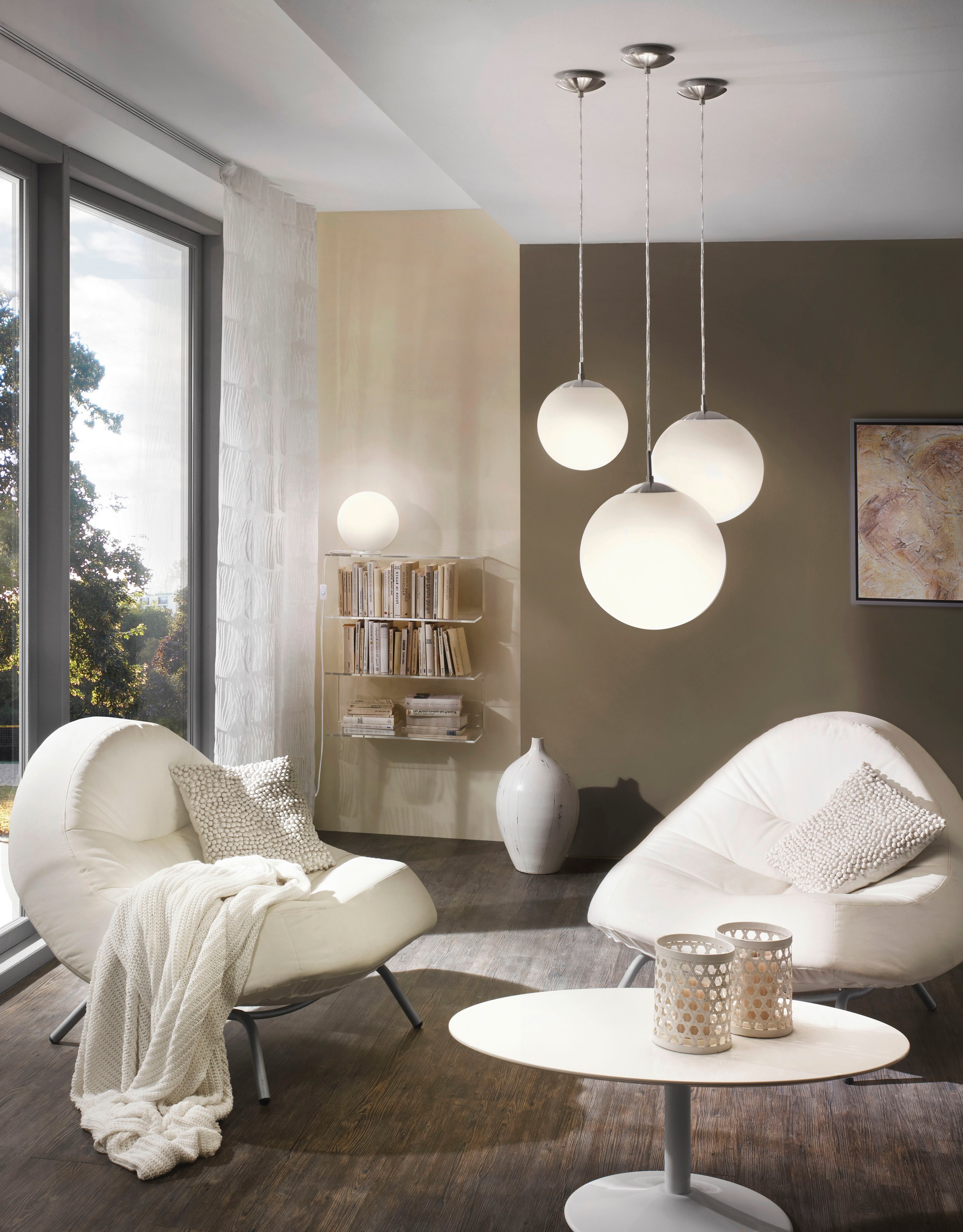 EGLO Hängeleuchte »RONDO Pendellampe, Metall in silber, Glas in Opal matt weiß, E27«, 1 flammig, Leuchtmittel E27 | Leuchtmittel wechselbar-ohne Leuchtmittel, Esszimmerlampe, zeitloses Design, modern, schlicht, 110x30cm