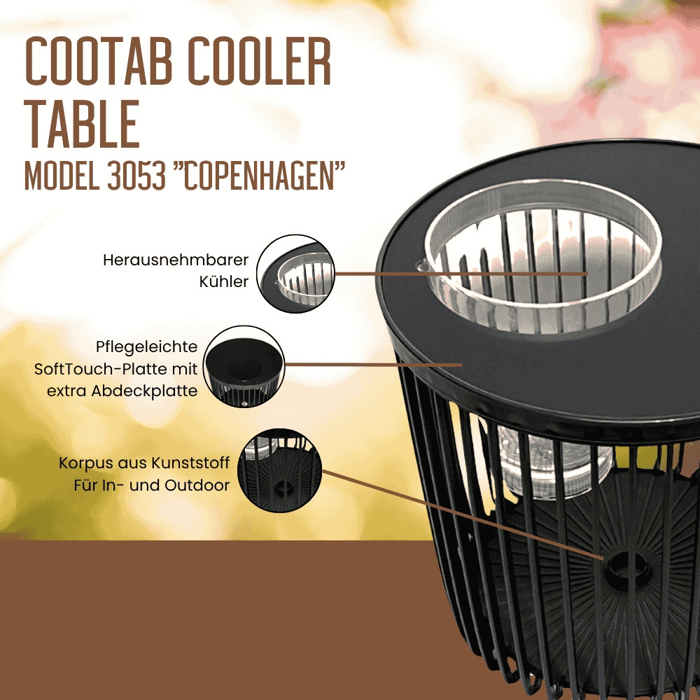 COOTAB Cooler Table Beistelltisch »4-in-1 Loungetisch mit Acryl-Weinkühler Copenhagen 45 cm schwarz« 1 Stk. tlg. Wetterfest, Pflegeleicht, Hitzebeständig, Stapelbar