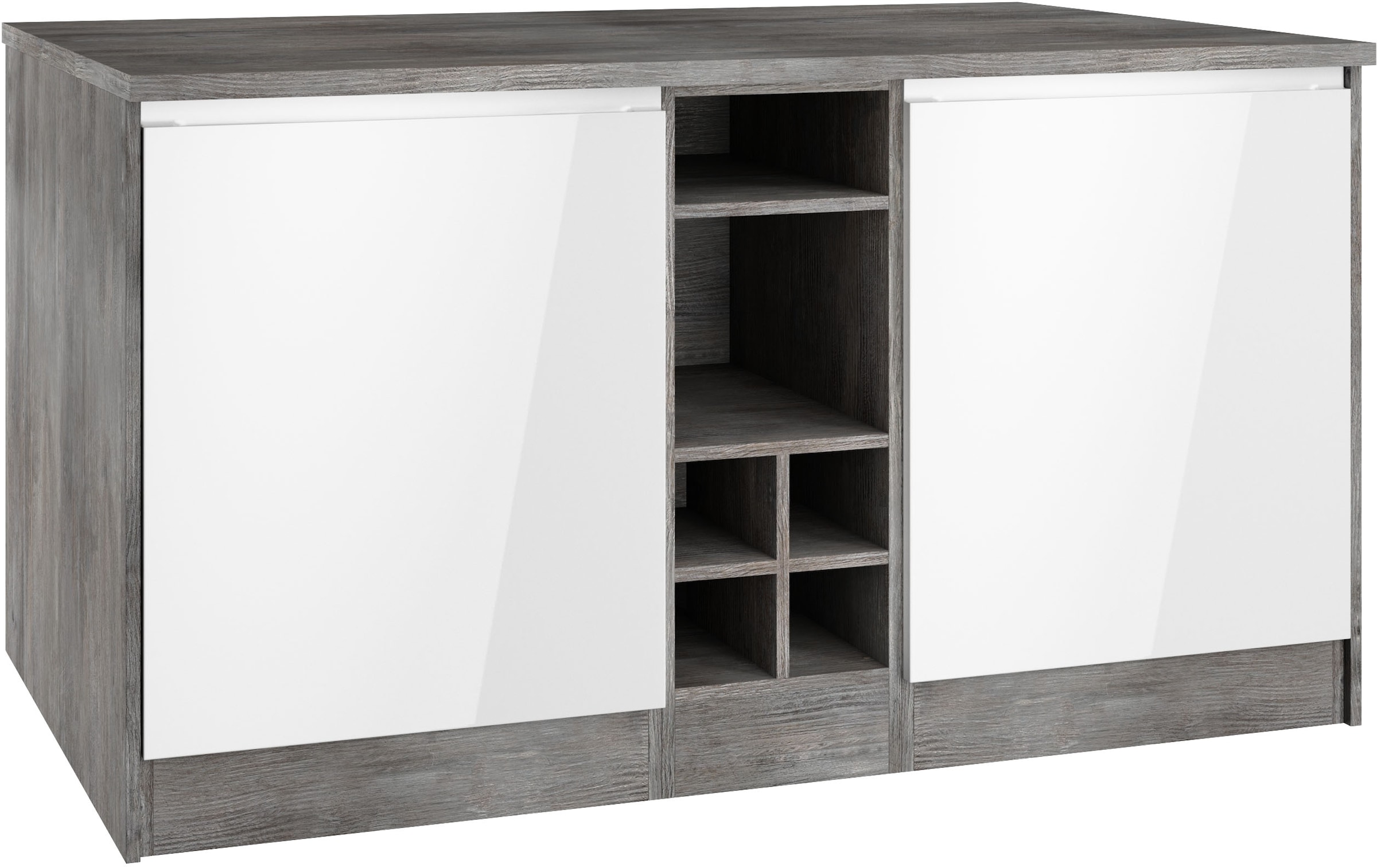 KOCHSTATION Kücheninsel "KS-Virginia", Breite 153 cm, MDF-Fronten, Flaschenregal