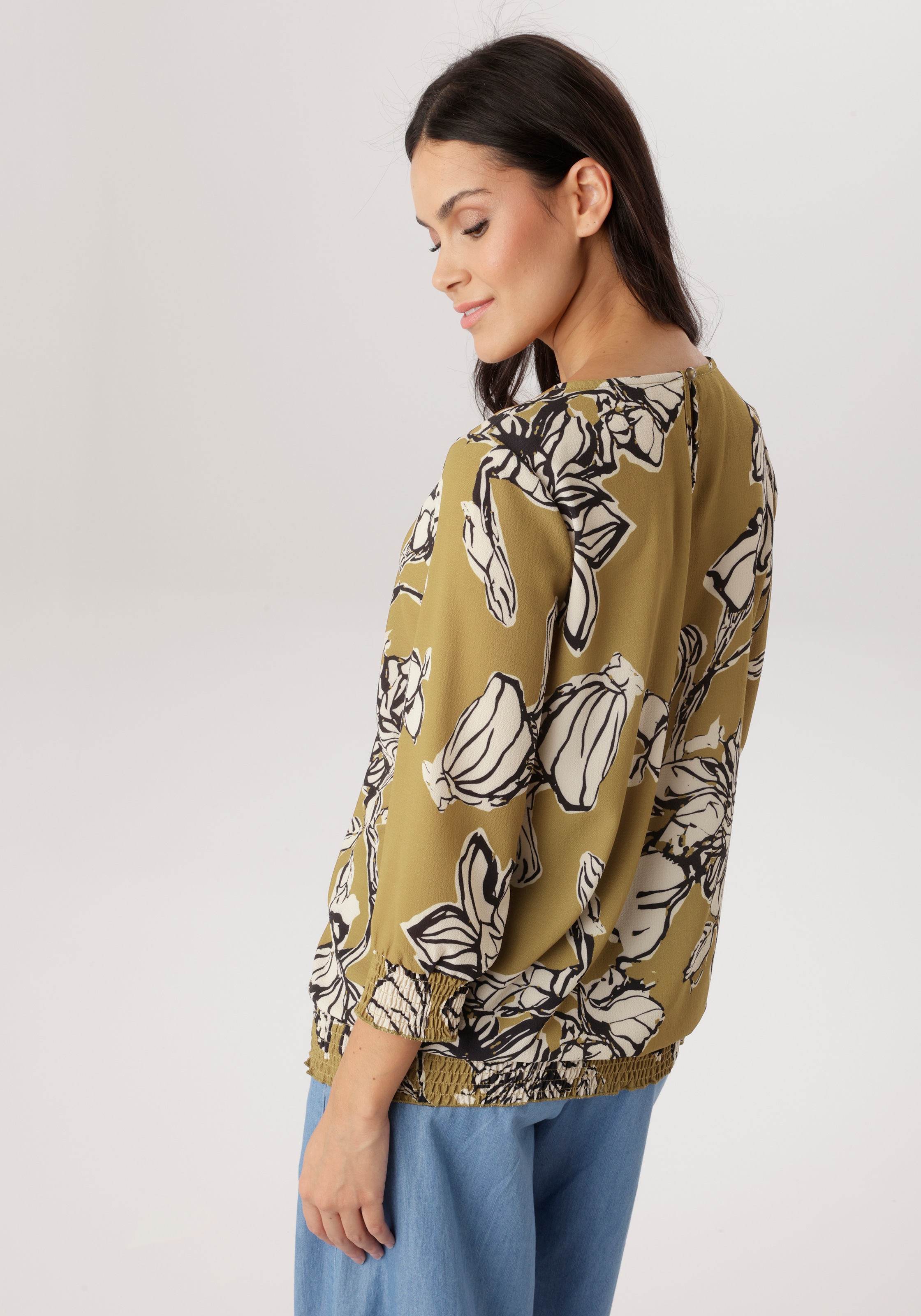 Aniston SELECTED Schlupfbluse mit Smokbündchen und Knopfverschluss hinten - günstig online kaufen