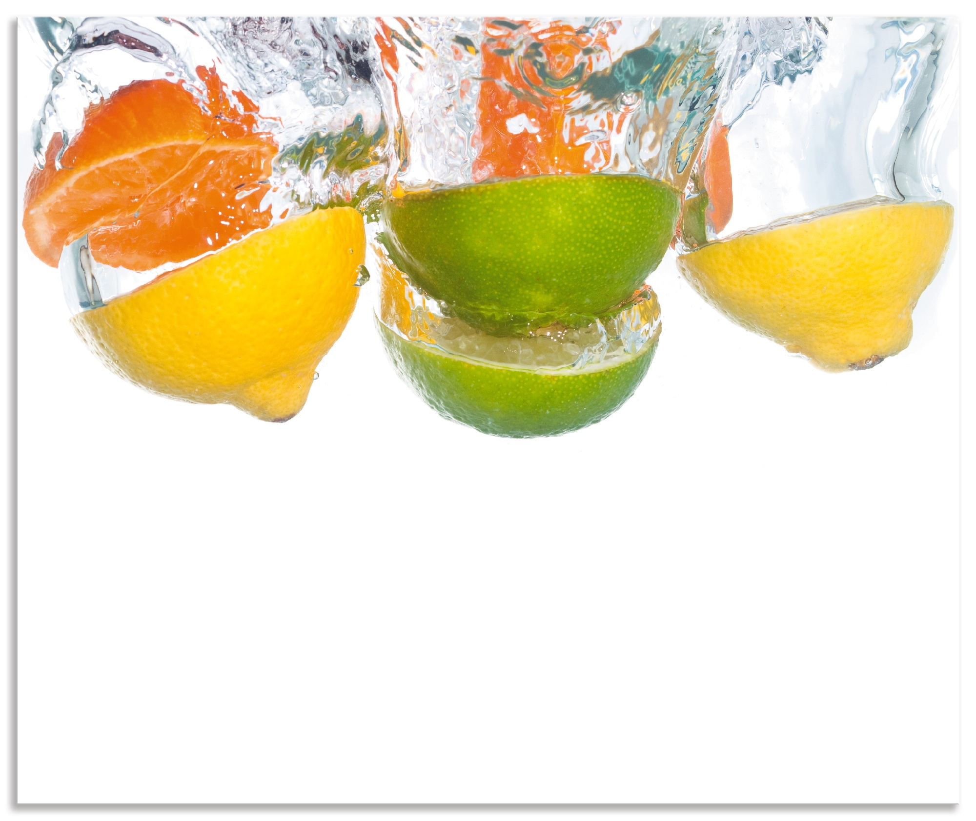 Küchenrückwand »Zitrusfrüchte fallen in klares Wasser«, (1 tlg.), Alu Spritzschutz mit...