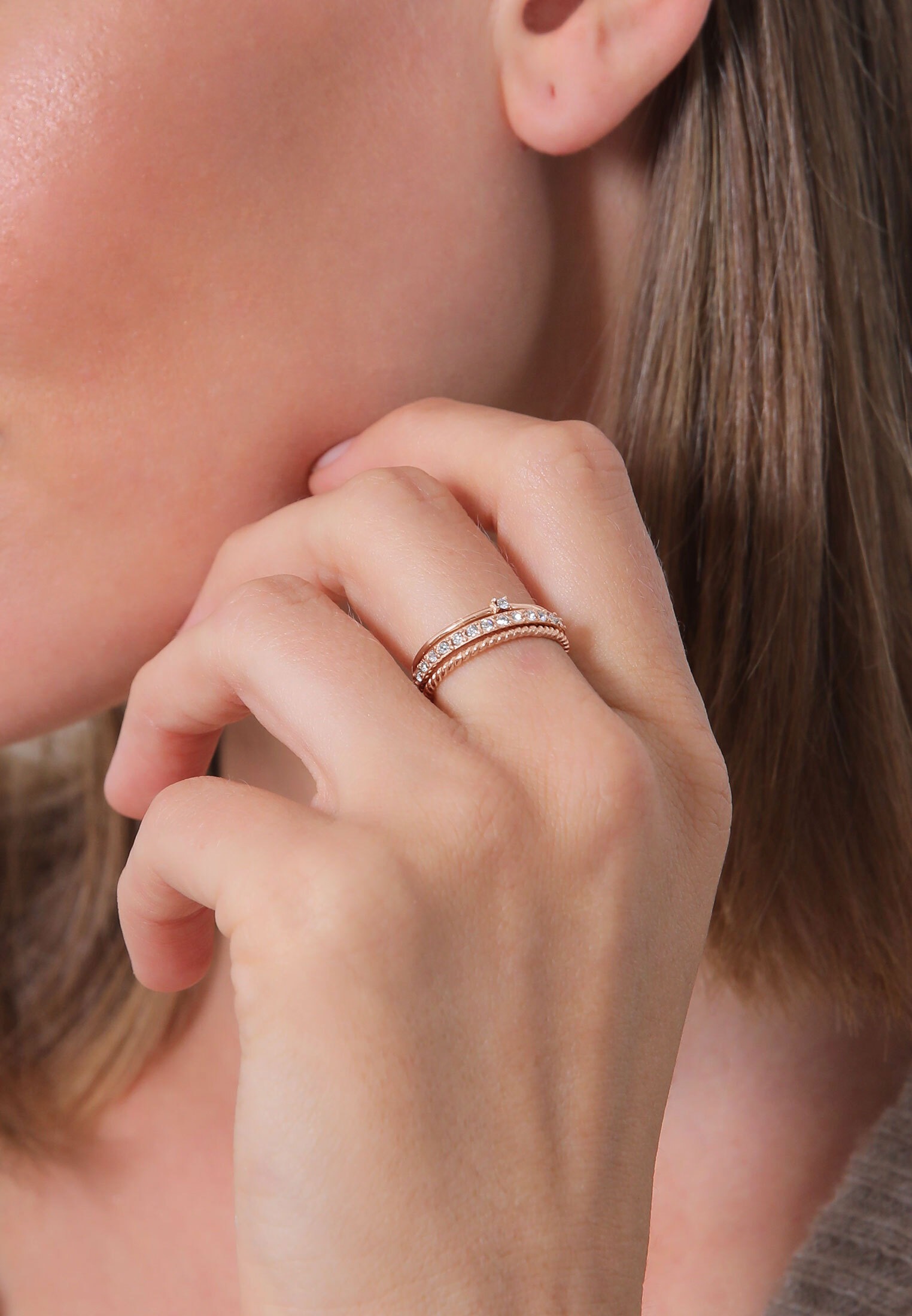 ELLI Solitaire Ring Set Pink Size 52 3