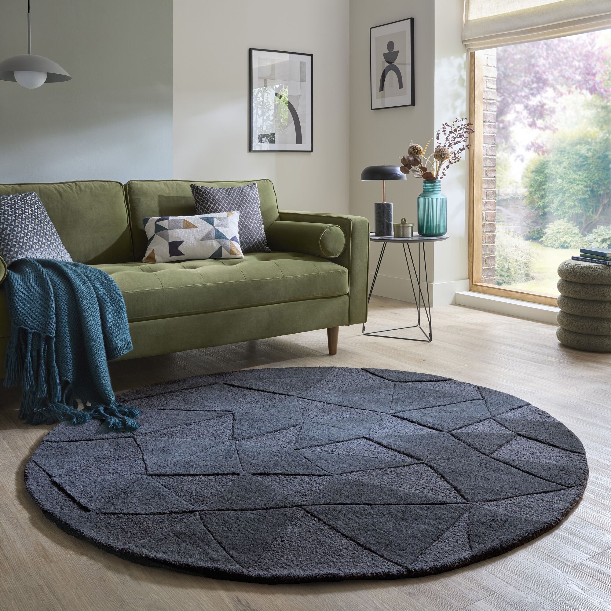 Wollteppich FLAIR RUGS "SHARD", grau (schiefergrau), B:160cm H:10mm L:160cm, Wolle, Teppiche, Hoch-Tief Effekt, Handgearbeitet