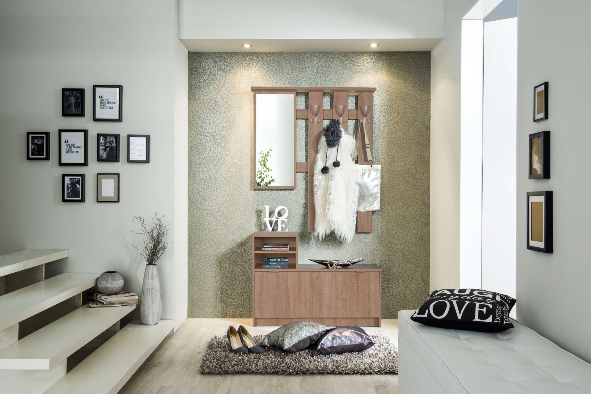 INOSIGN Garderoben-Set »Ravenna Flurgarderobe, Dielenschrank, Kompaktgarderobe, Breite 100 cm«, (Komplett-Set, 2 St.), inkl. Schuhschrank und Garderobenpaneel, mit Klapptür, Spiegel, Haken