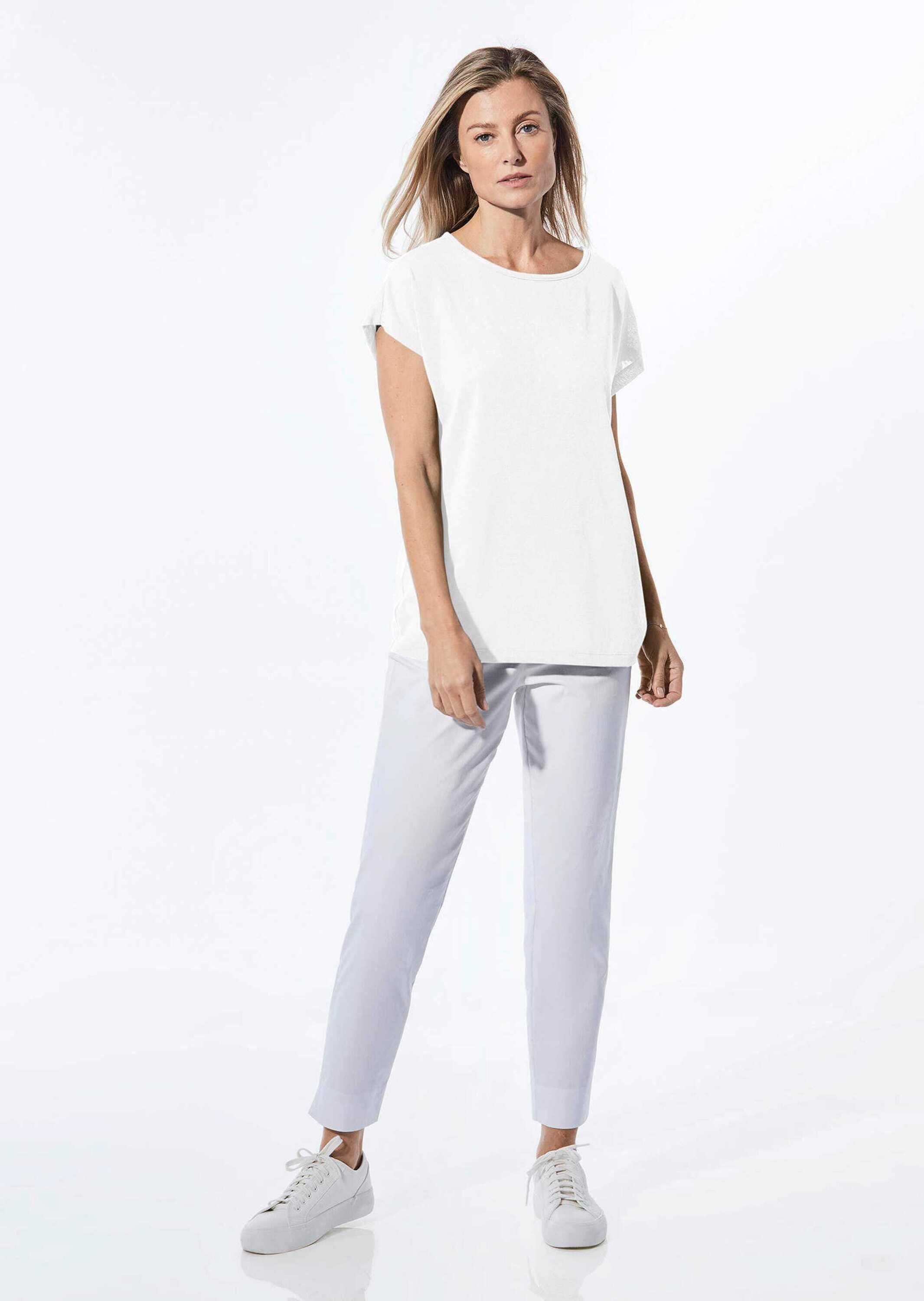 Kurzarmshirt GOLDNER "Shirt in Leinenoptik", Damen, Gr. 42, weiß, Obermaterial: 80% Polyester PES. 20% Viskose CV., figurumspielend, Sonstiges, Shirts, U-Boot-Ausschnitt 3