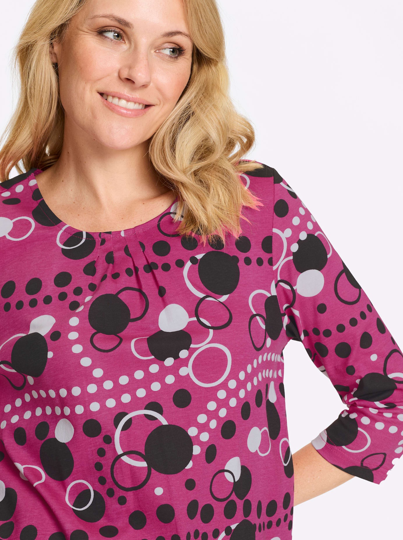 Longshirt CLASSIC BASICS "Longshirt", Damen, Gr. 56, fuchsia, schwarz, bedruckt, 100% Baumwolle, gemustert, gepunktet, mehrfarbig, Rundhals, Shirts Longshirt 3