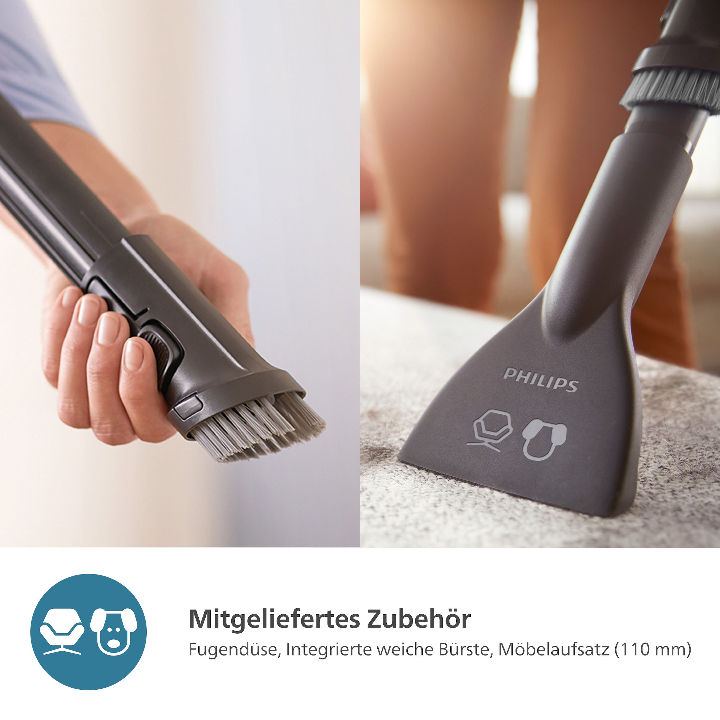 Philips Bodenstaubsauger »XD6122/12 6000 Serie, der Allrounder mit HEPA-Allergiefilter«, 900 W, mit Beutel, 4 l Fassungsvermögen und TriActive+ LED-Düse; Arktic-weiß glänzend