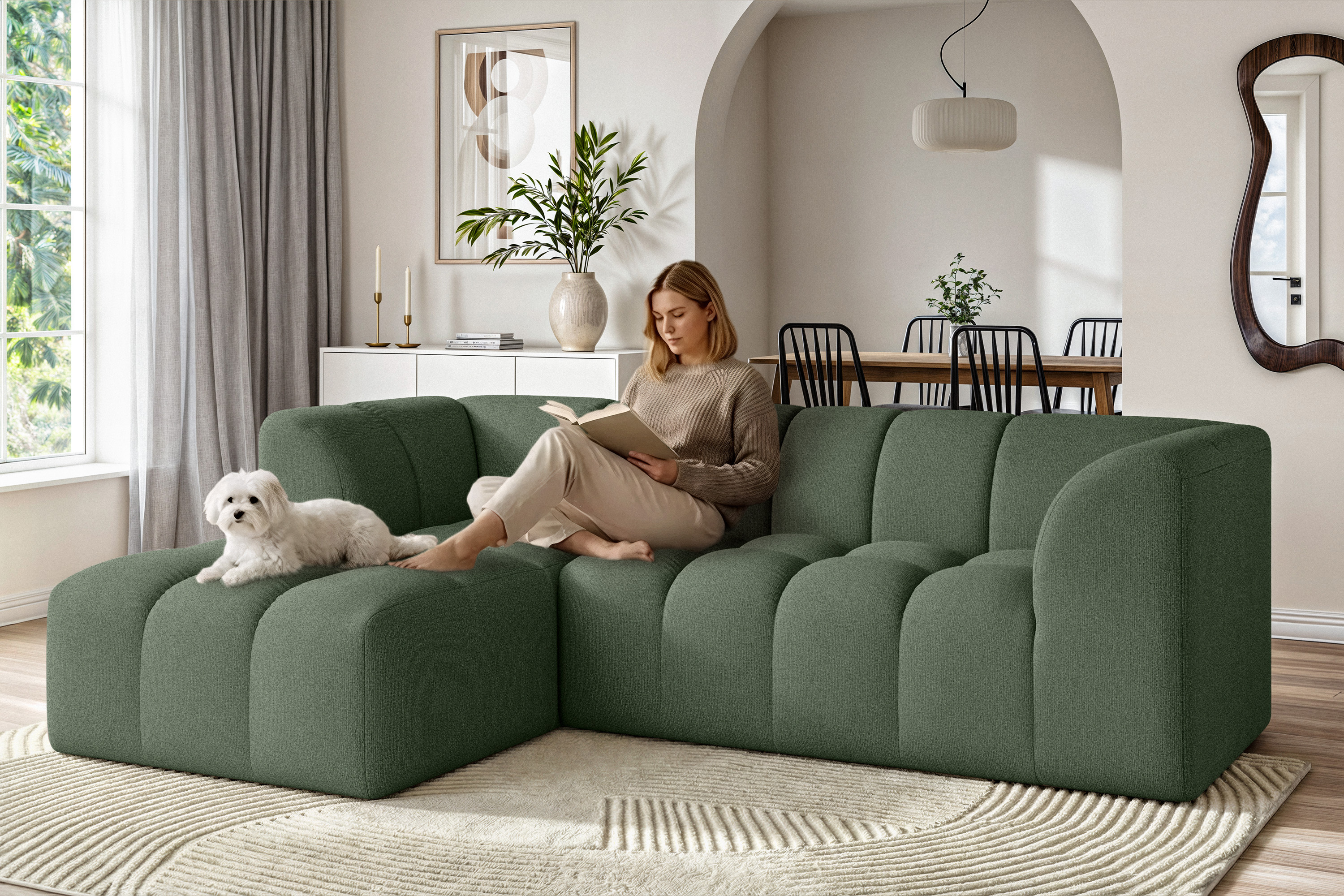 OTTO home Ecksofa "TUURE L-Form, Verlässliche Qualität, moderne Steppung, Breite 255cm" Bubble Optik, moderne Steppung, hoher Sitzkomfort, Wellenunterfederung