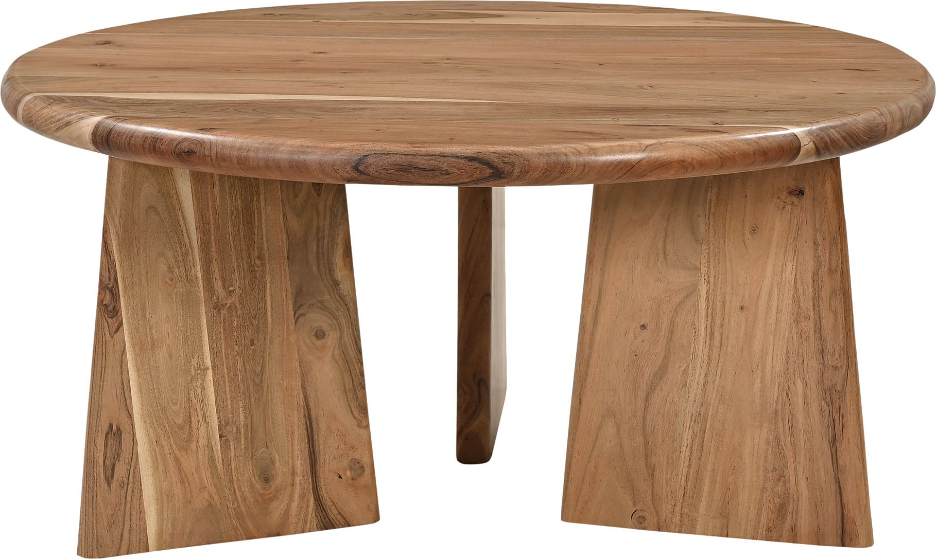SIT Couchtisch "Köln rund Ø 90 cm aus Akazie mit asymmetrischem Holzgestell" Akazienplatte mit 4 cm Stärke, abgerundeten Kanten & Unikat-Optik