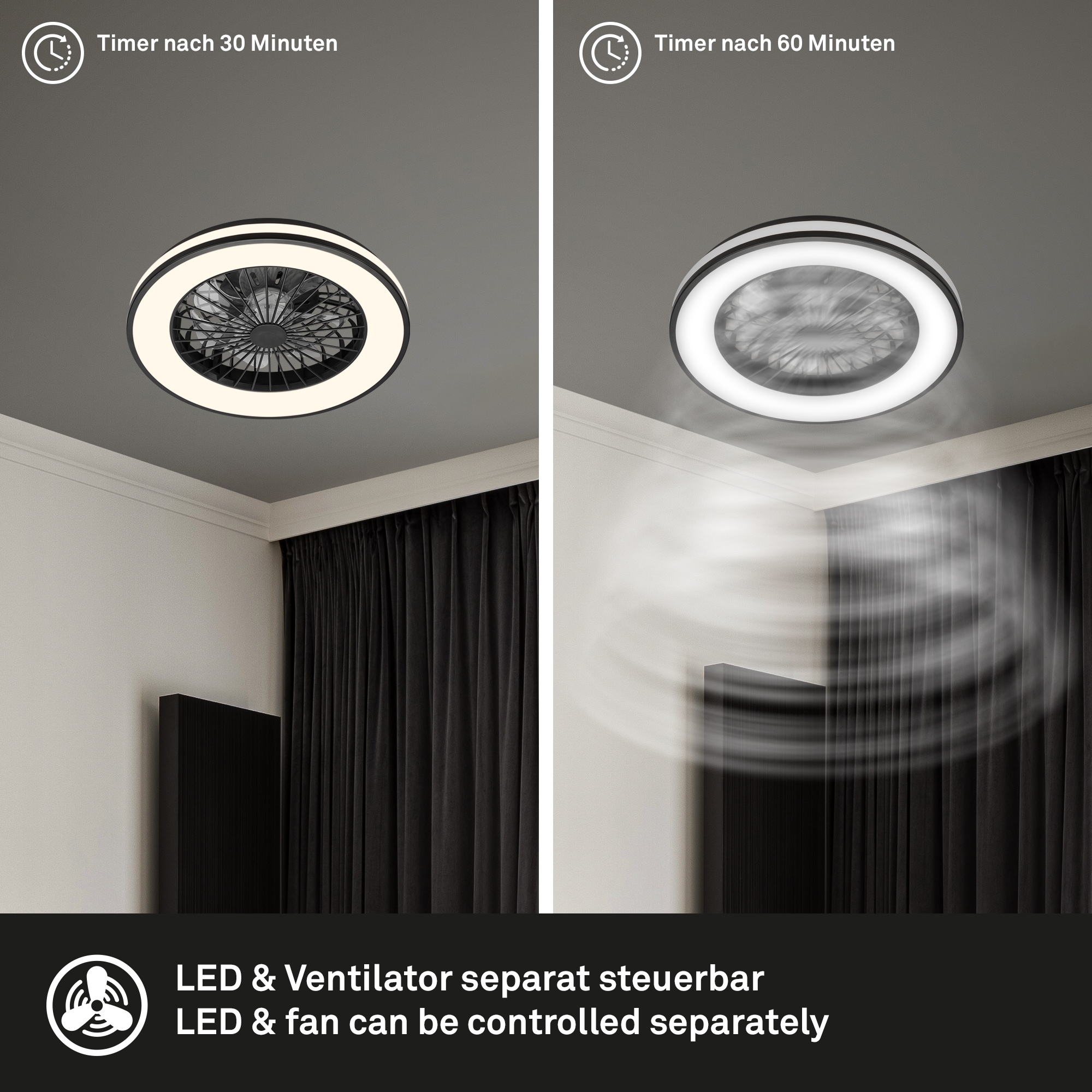 OTTO home Deckenleuchte »CCT Deckenleuchte mit Ventilator Vivienna« LED-Modul Deckenventilator mit Licht, 48,5x14,5 cm, 49Watt, Schlafzimmer