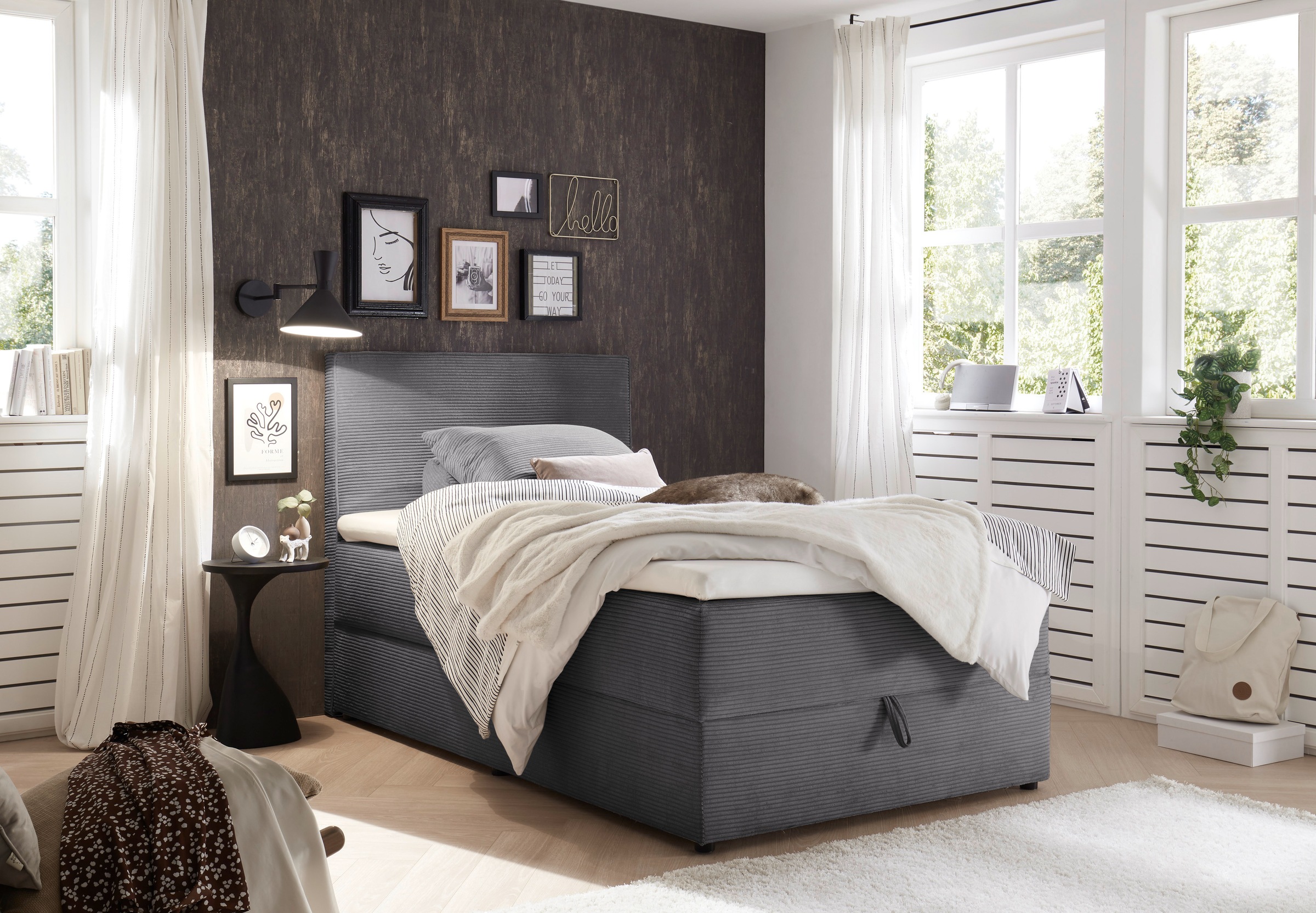 ED EXCITING DESIGN Boxbett »Larnaca«, Bezug aus Cord, inkl. Topper und Bettkasten