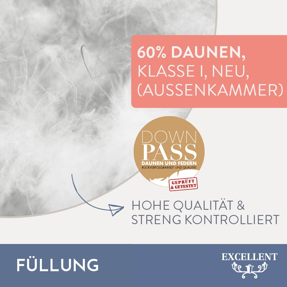 Excellent 3-Kammer-Kopfkissen »Wien«, Füllung: 60% Daunen / 40% Federn (Außenkammern) und 100% Federn (Innenkammer), Bezug: 100% Baumwolle, (1 St.), Kopfkissen in 40x80 und 80x80 erhältlich