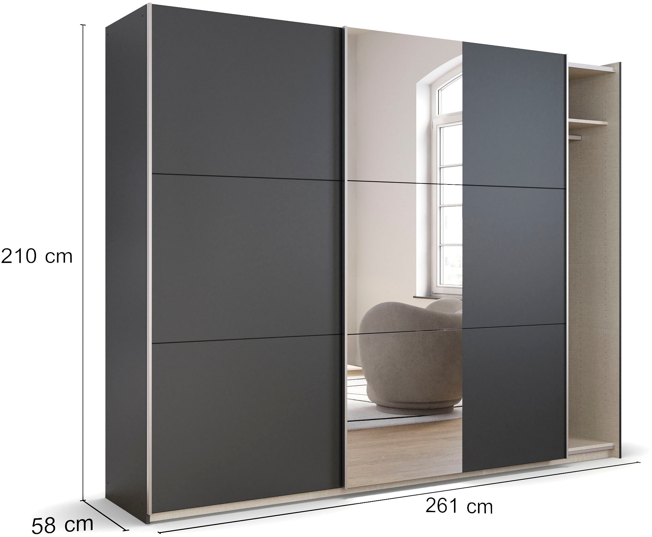 rauch Schwebetürenschrank »Kleiderschrank Drehtürenschrank Schrank Garderobe KRONACH TOPSELLER«, mit Spiegel und viel Stauraum, Metallgriffleisten, MADE IN GERMANY