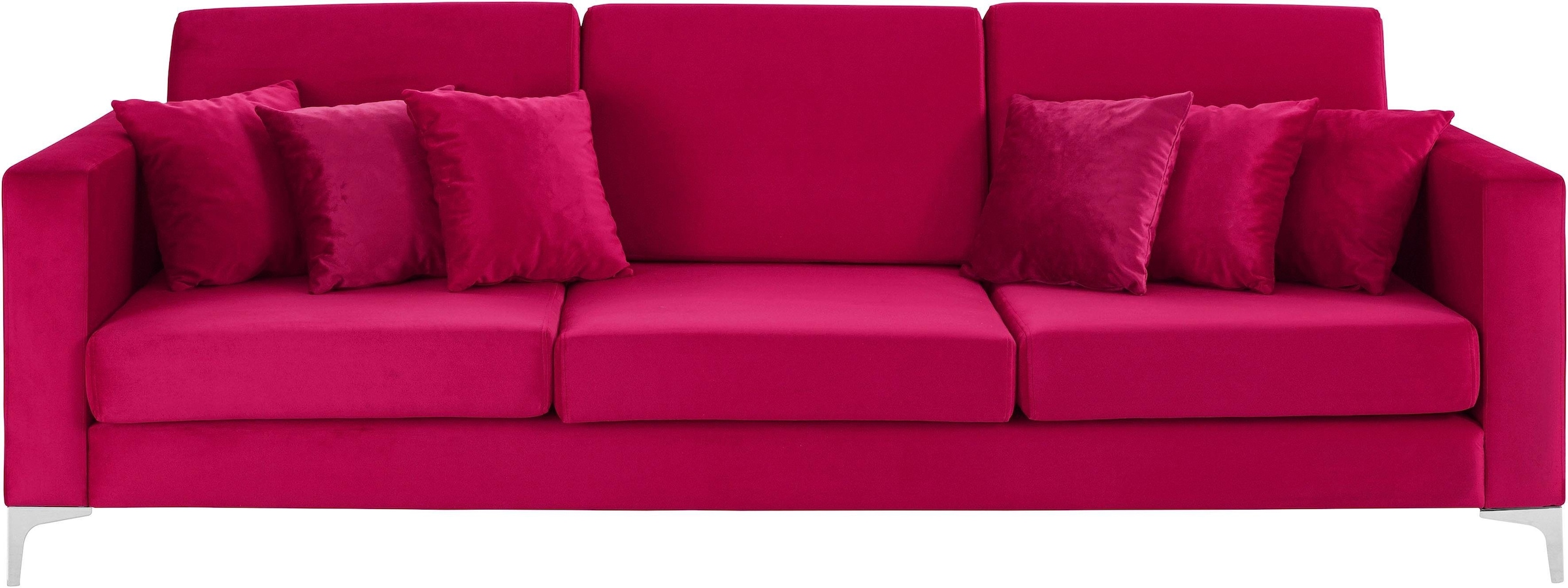 Leonique 3-Sitzer »Miami«, 3-Sitzer Sofa, pink, Velours, Chromfüße, Design, 245x97x85