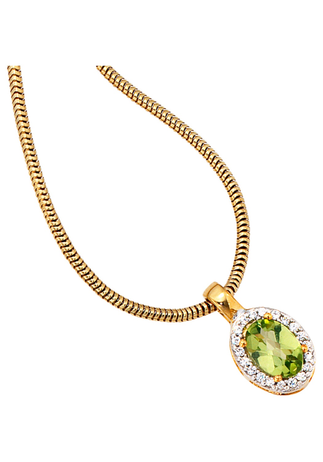 JOBO Kettenanhänger »Anhänger oval«, 585 Gold bicolor mit 20 Diamanten und Peridot