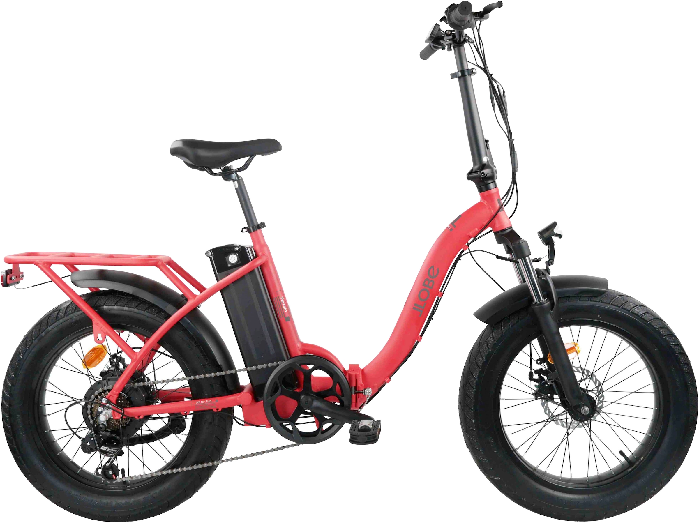 LLobe "Elektro Faltrad 20" Terrain rot" 7 Gang Shimano Tourney Schaltwerk Kettenschaltung Heckmotor 250 W