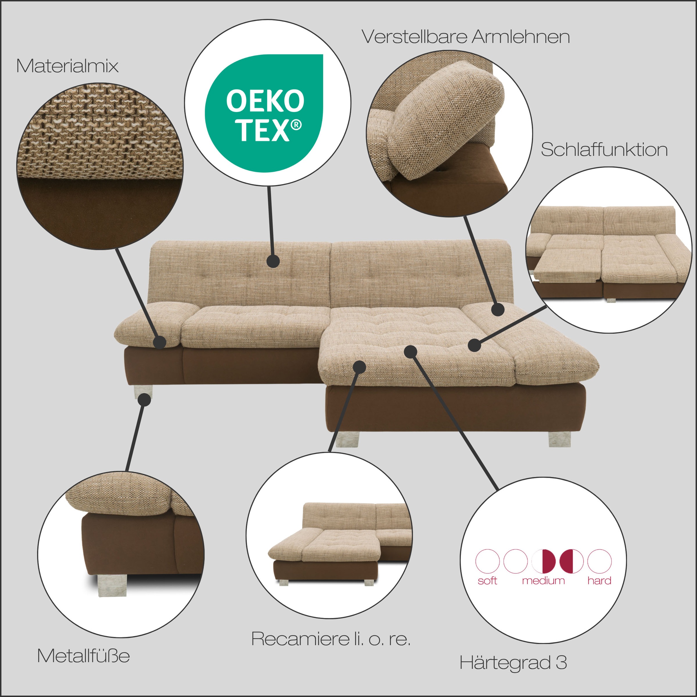 Thumbnail - DOMO collection Ecksofa "100031 kompakte Stellmaße, komfortabel und bequem, L-Form" wahlweise mit Bettfunktion und Armte...