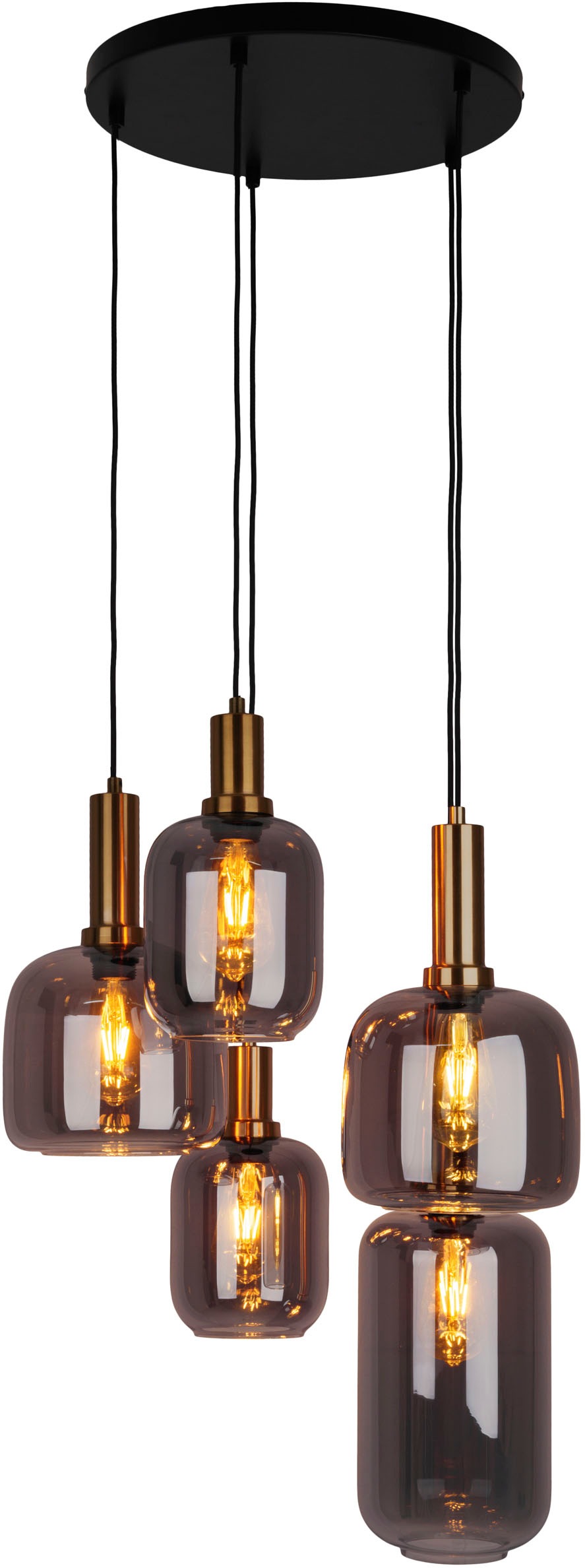 NÄVE Pendelleuchte "Fumo", schwarz, 3, H: 150cm, 1 Stk., Leuchten, aus Metall in Schwarz/Gold und Rauchglas, Länge ca. 83 cm, Höhe 150 cm, Pendelleuchte